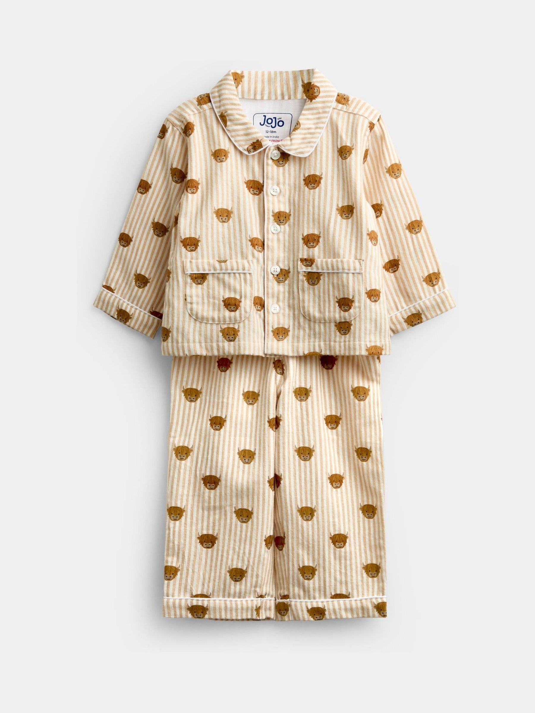 Stone - Highland Cow Stripe Woven Pyjamas