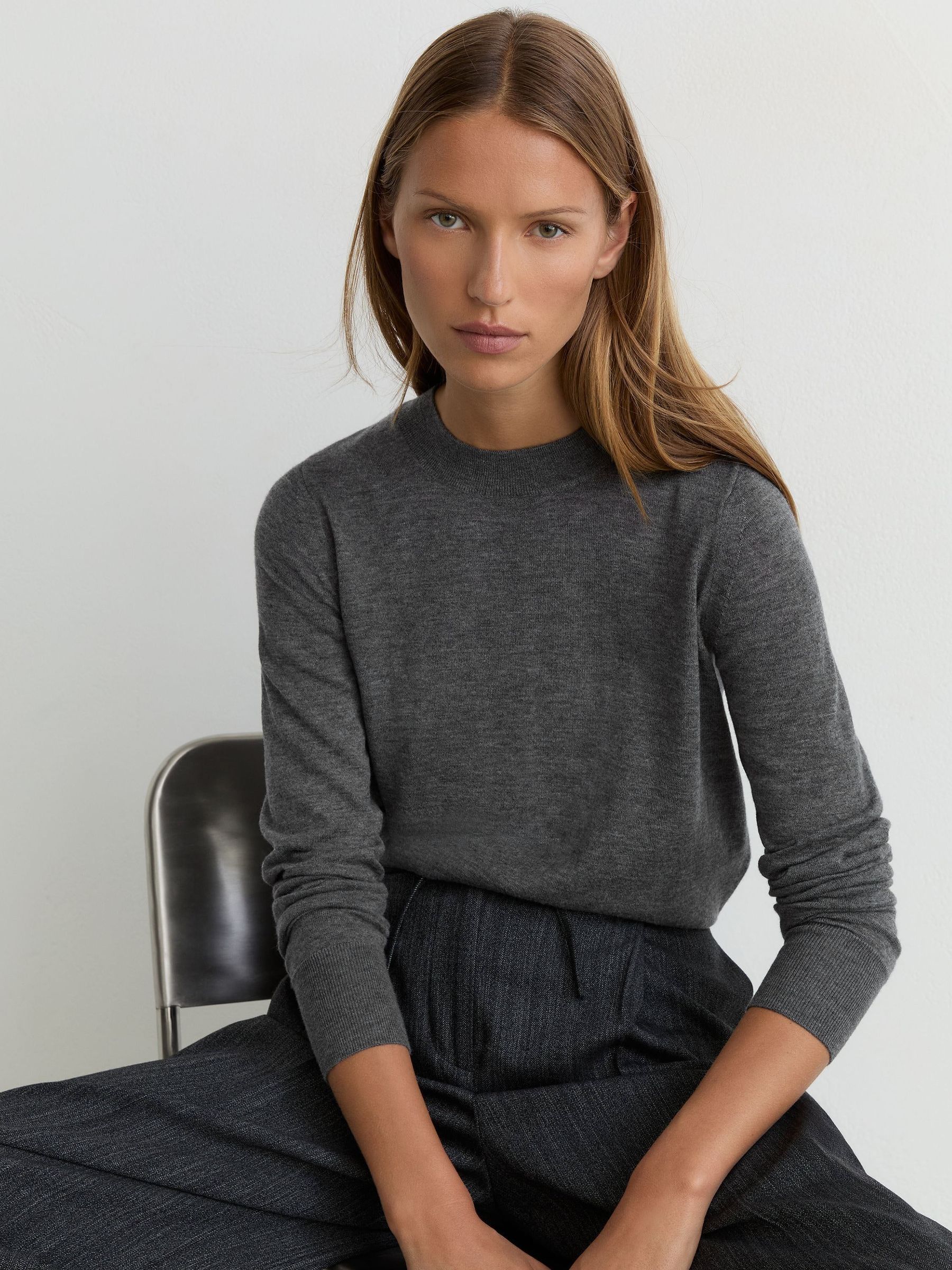 Charcoal Grey - Merino Wool Crew-neck Jumper