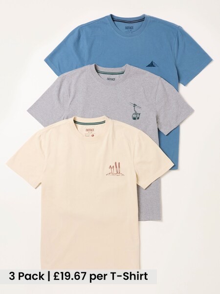 White/Grey/Blue - Regular Ski Graphic T-shirt
