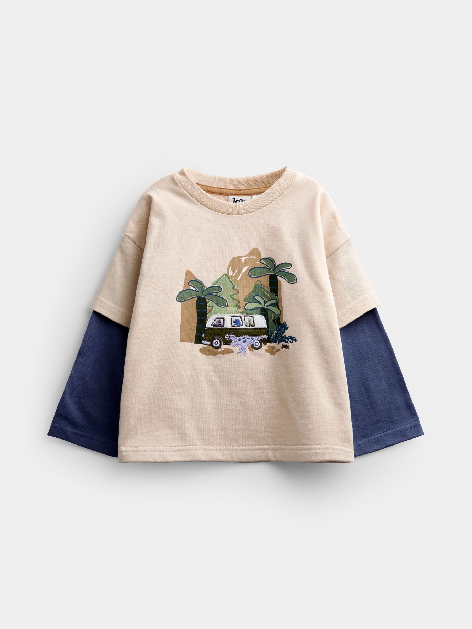 Natural Dino Caravan - Double Sleeve Top