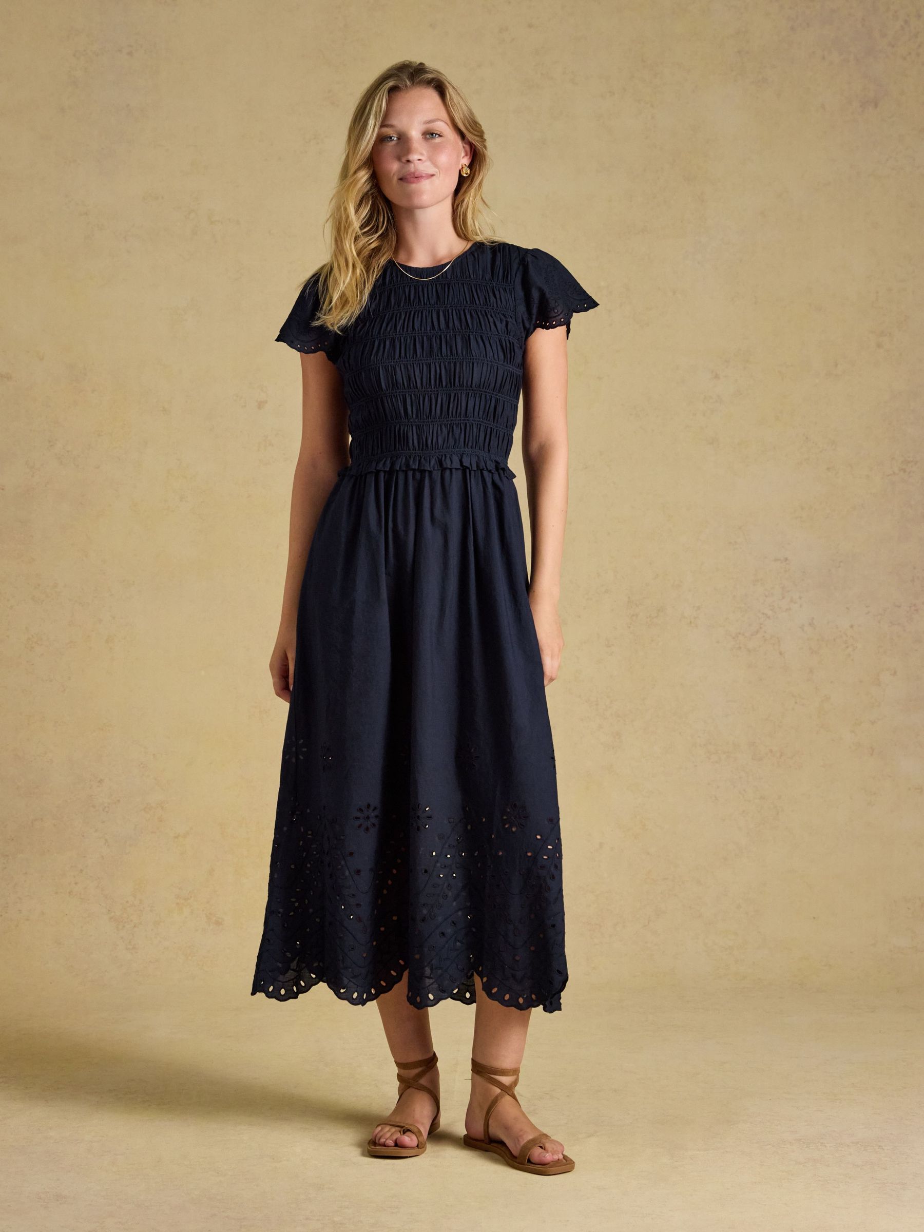 Navy - Broderie Midi Dress