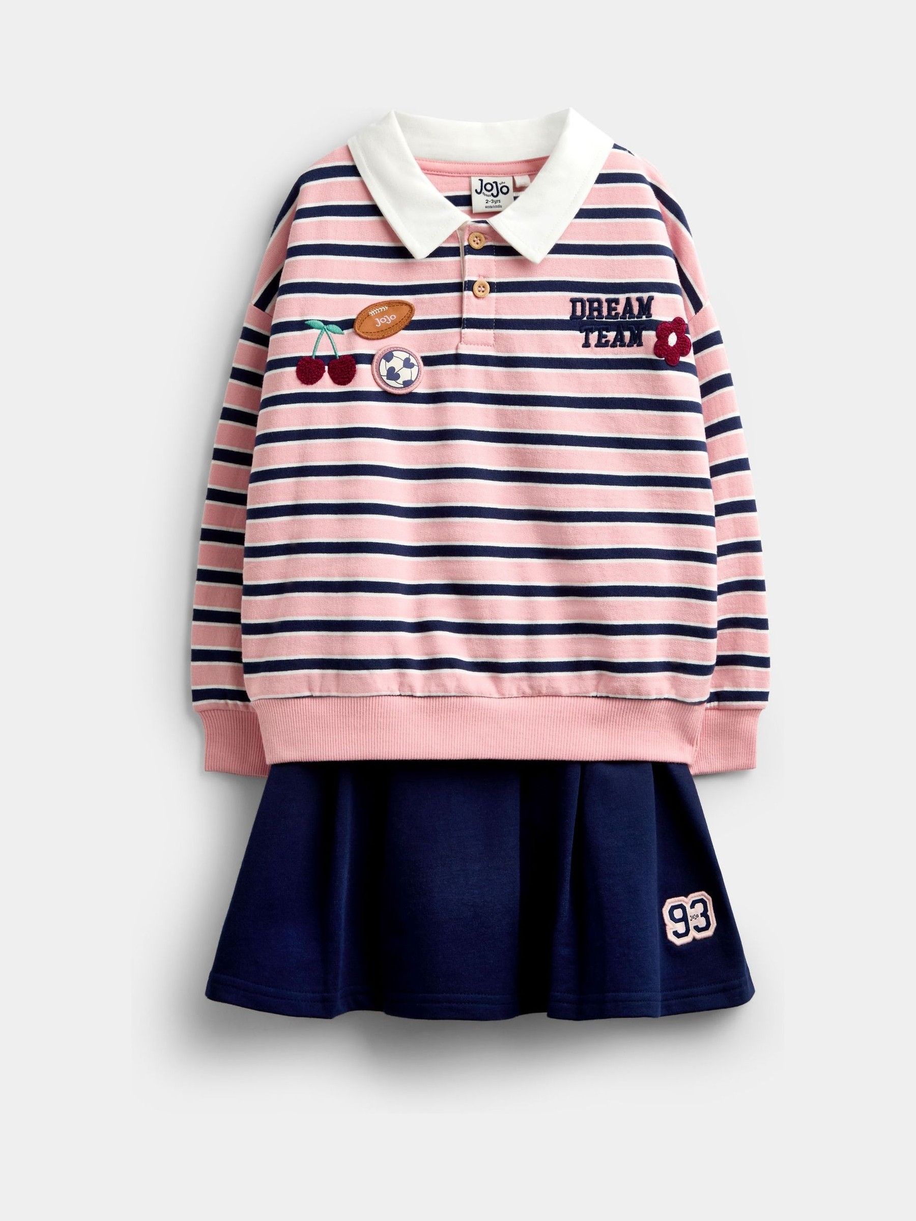 Rose Pink Stripe - Rugby Sweatshirt & Skirt Set