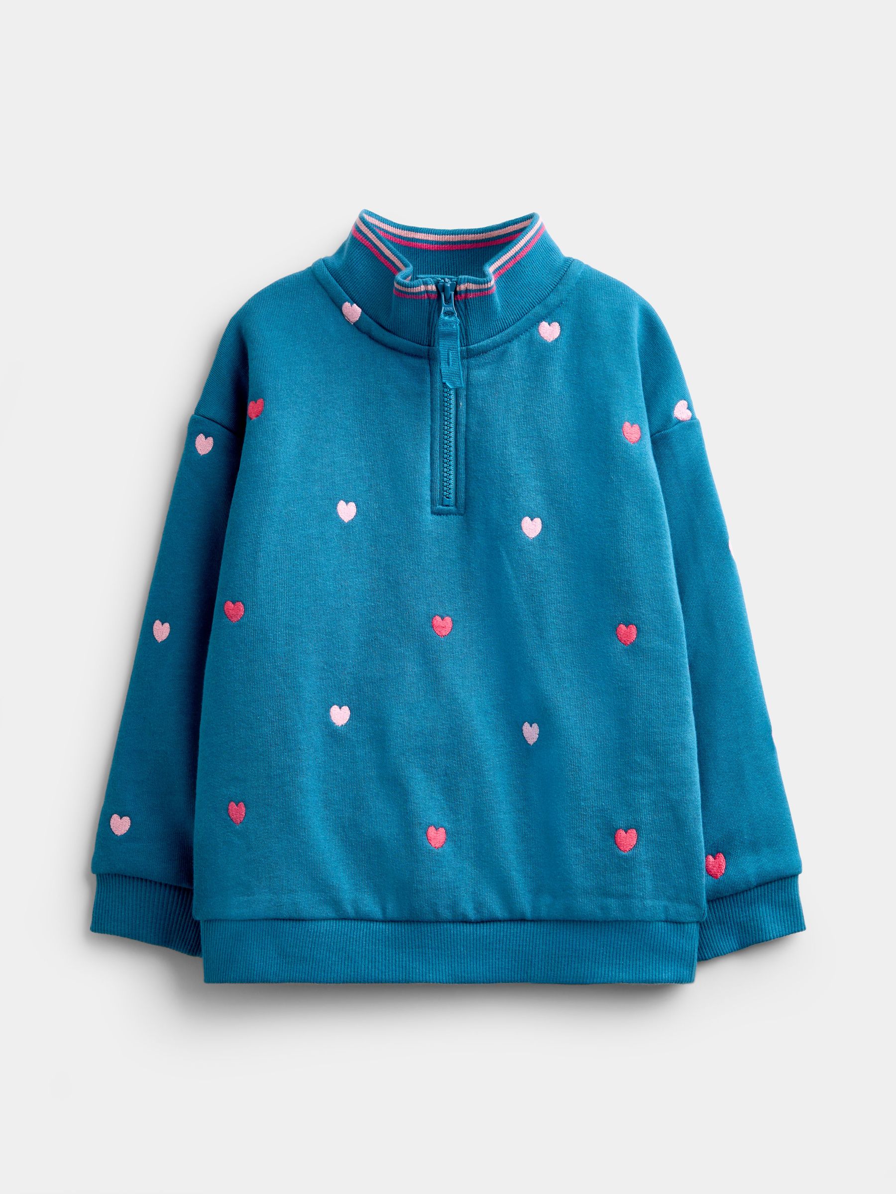 Blue Heart - Embroidered Half-zip Sweatshirt