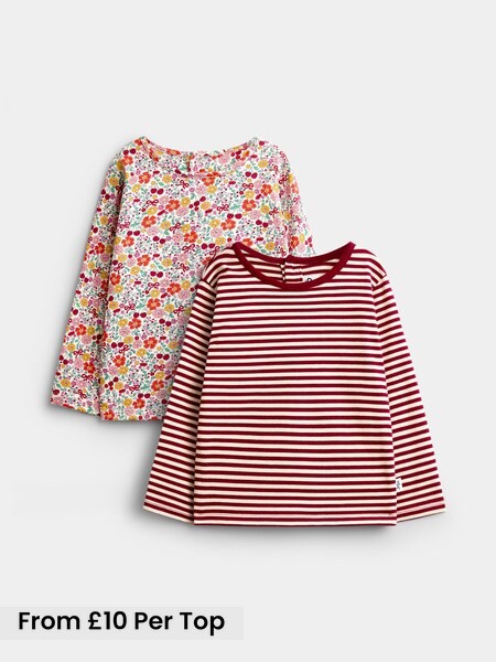 Bright Red - 2 Pack Ditsy And Stripe Top