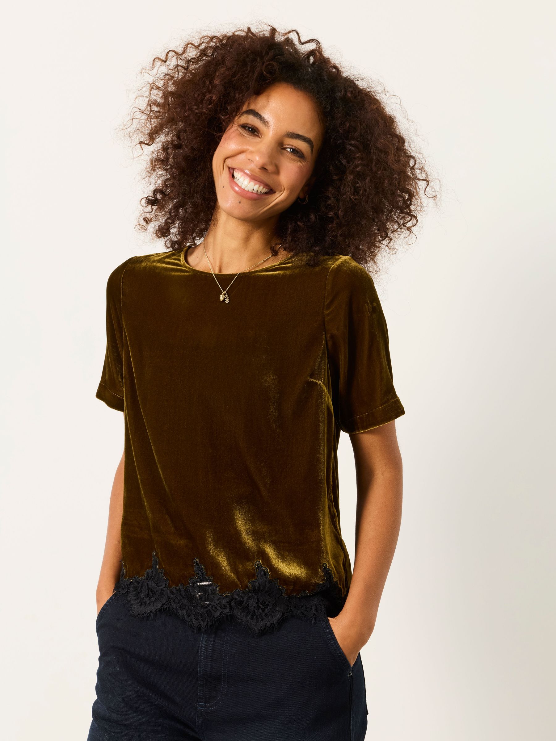 Olive Green - Velvet Blouse