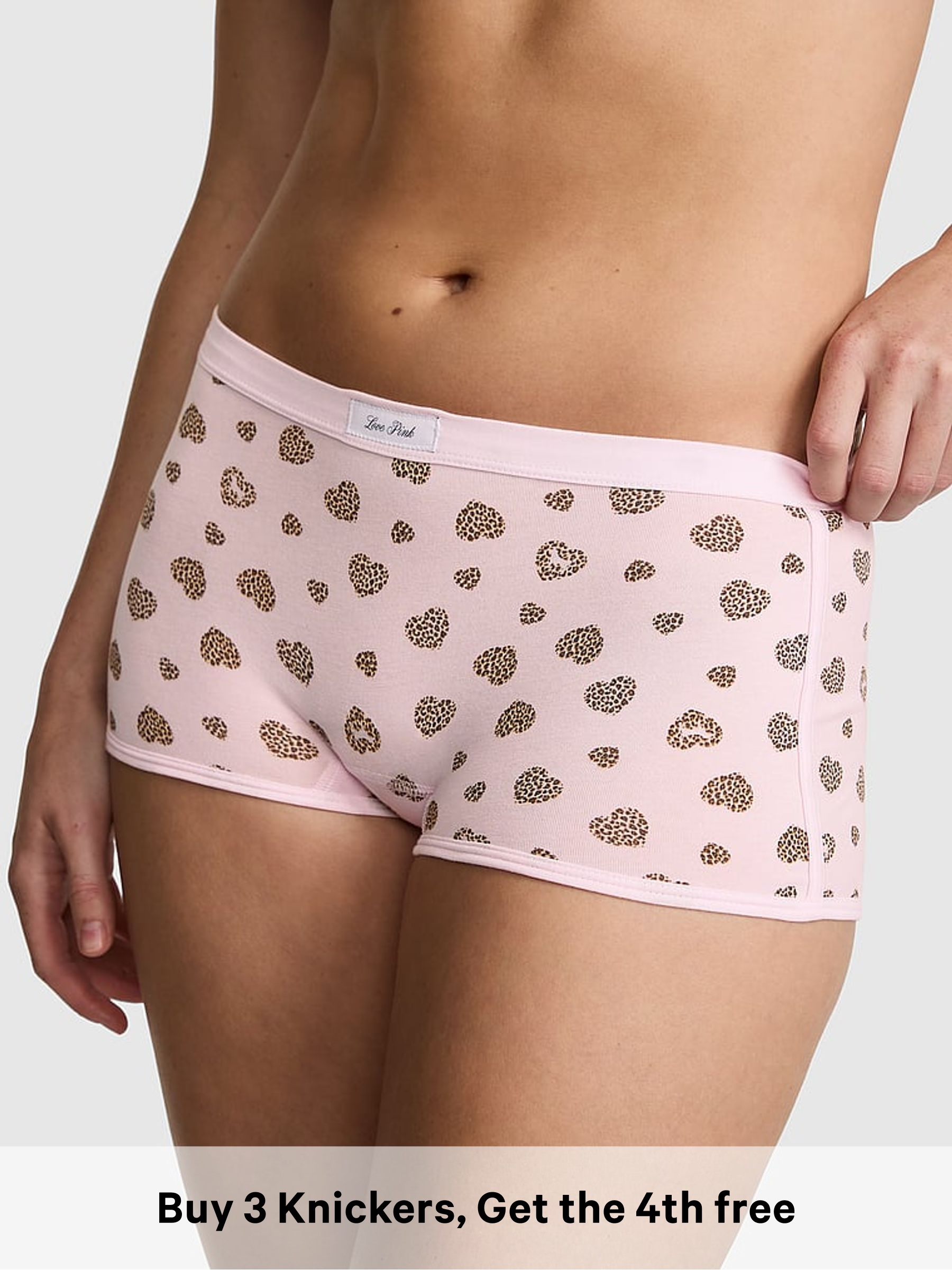 Pink Tulip Leopard Heart Print - Boyshort Cotton Knickers