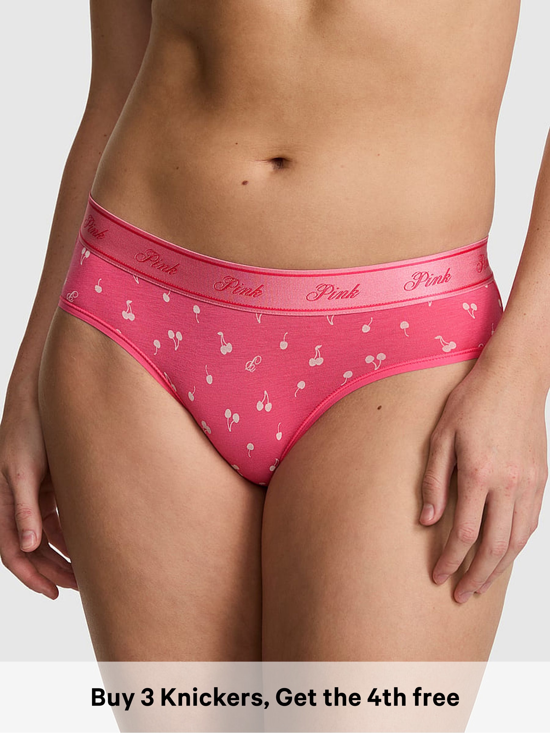 Love Me Pink Cherry Print - Boyshort Cotton Logo Knickers