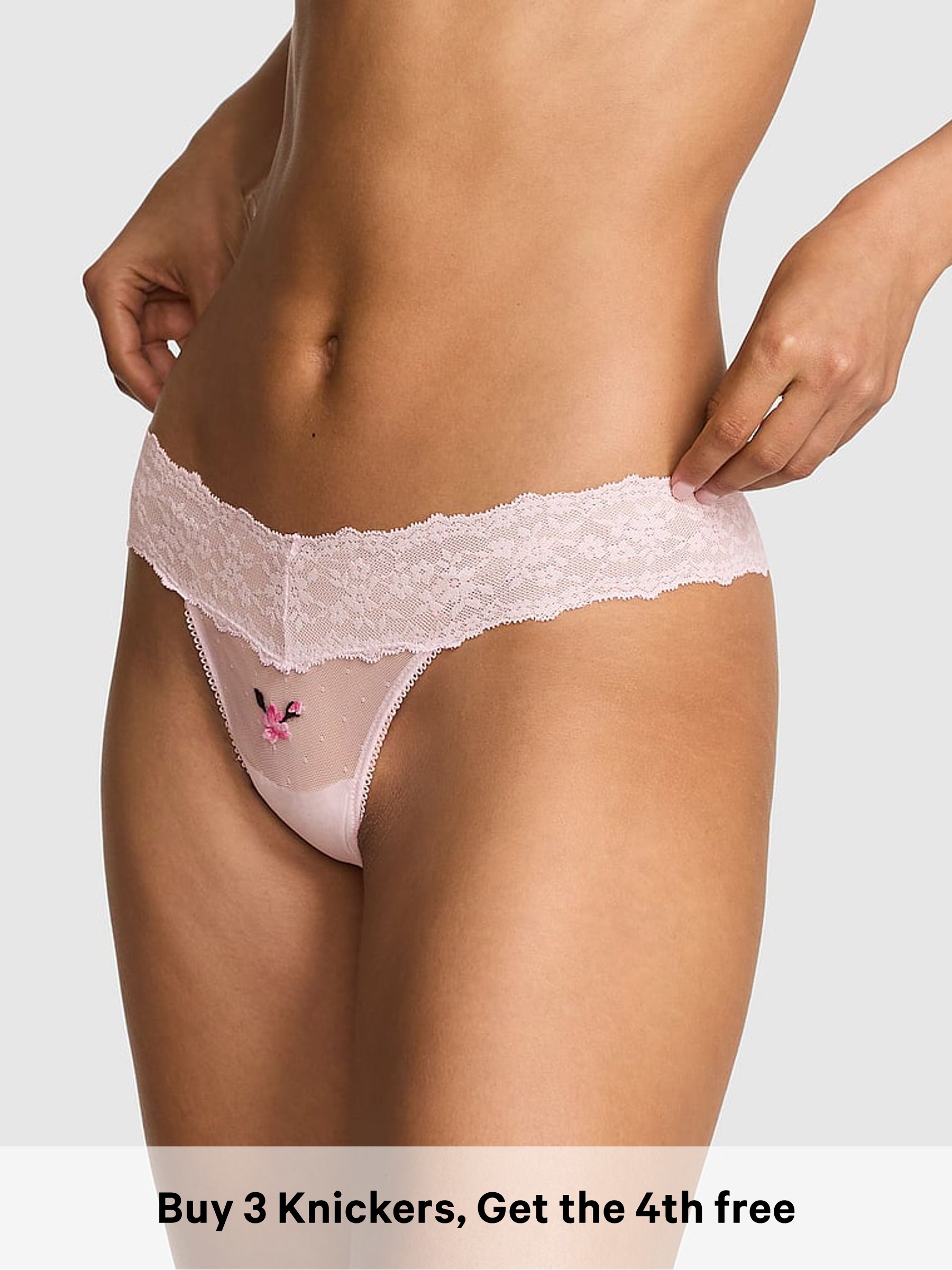 Pink Tulip - Mini Scoop Thong Cute But Dangerous Embroidery Knickers