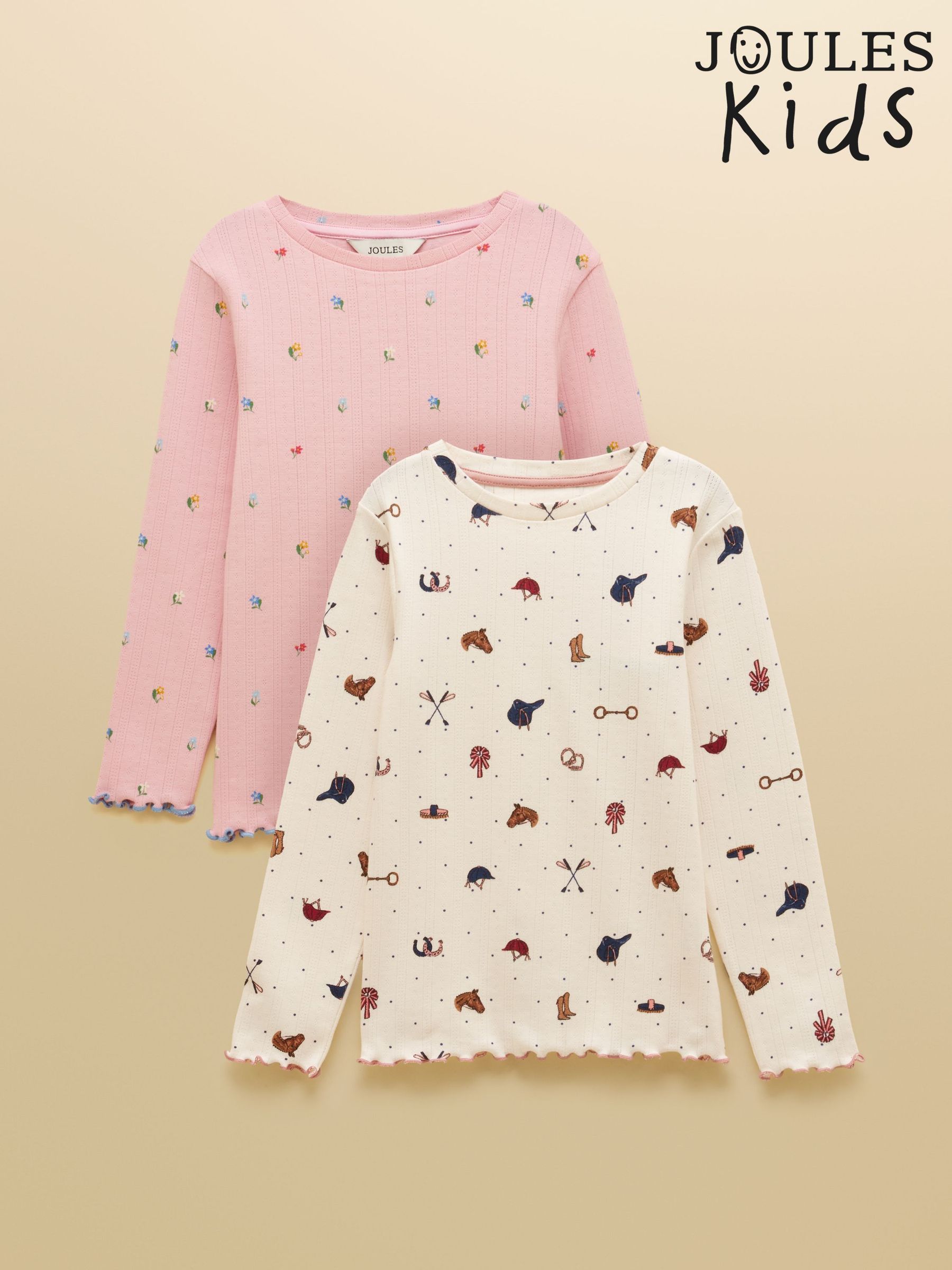 Cream & Pink - Pack Of Two Long Sleeve Pointelle Tops