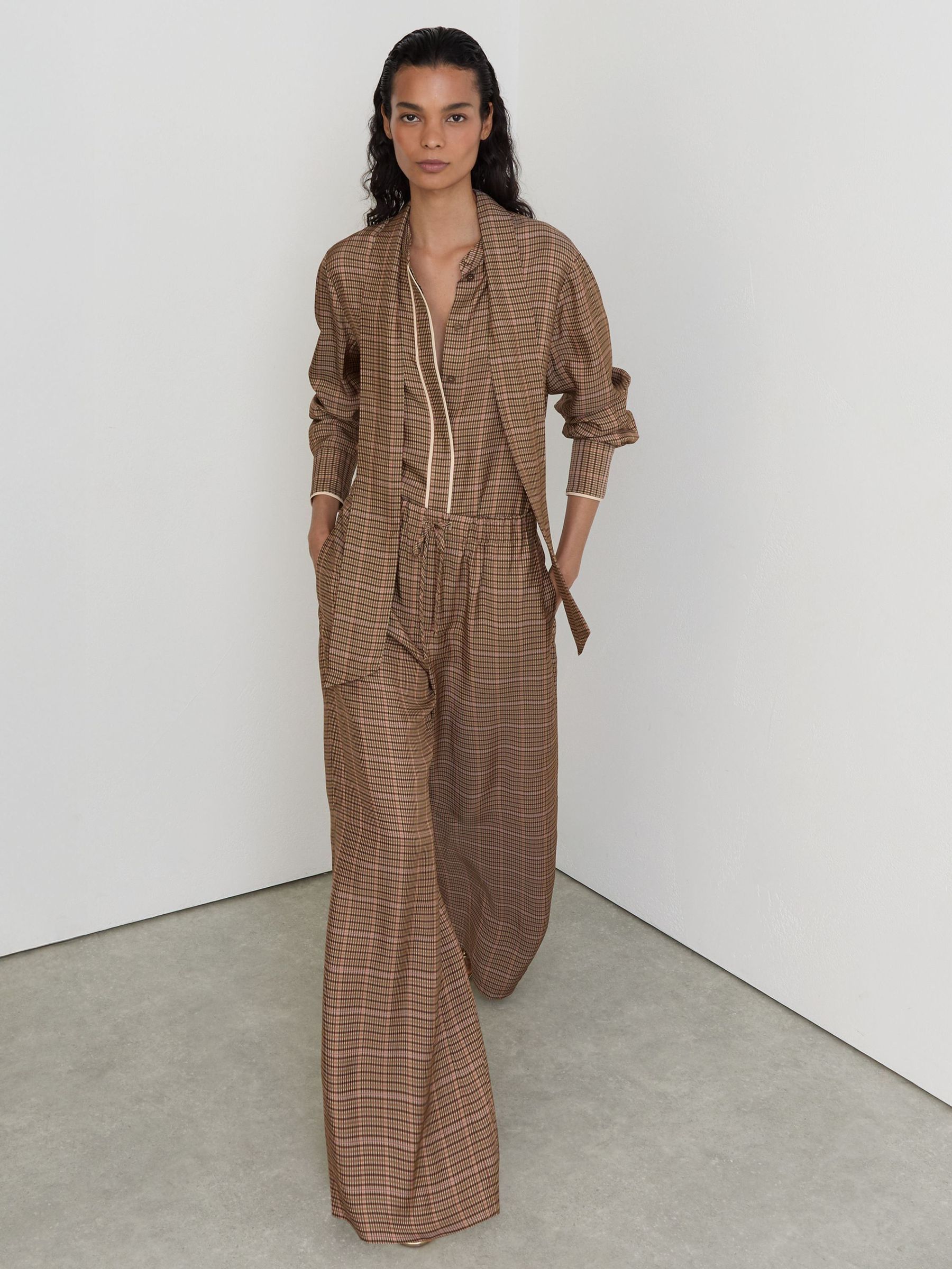 Neutral Check - Wide-leg Check Trousers