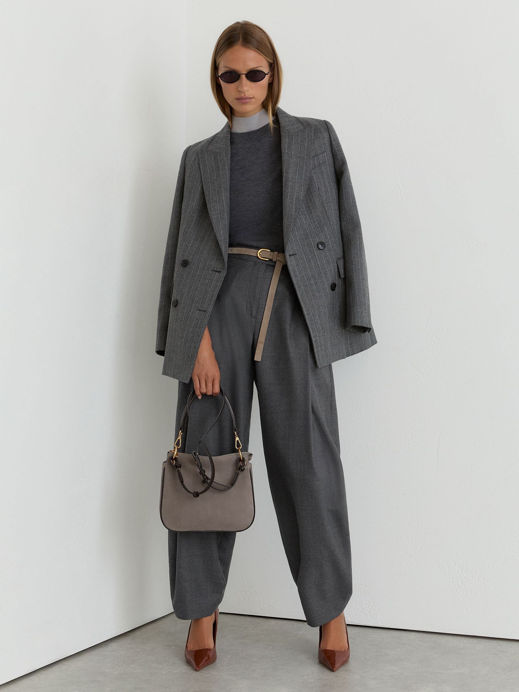 Grey - Wool-blend Pleated Barrel-leg Trousers