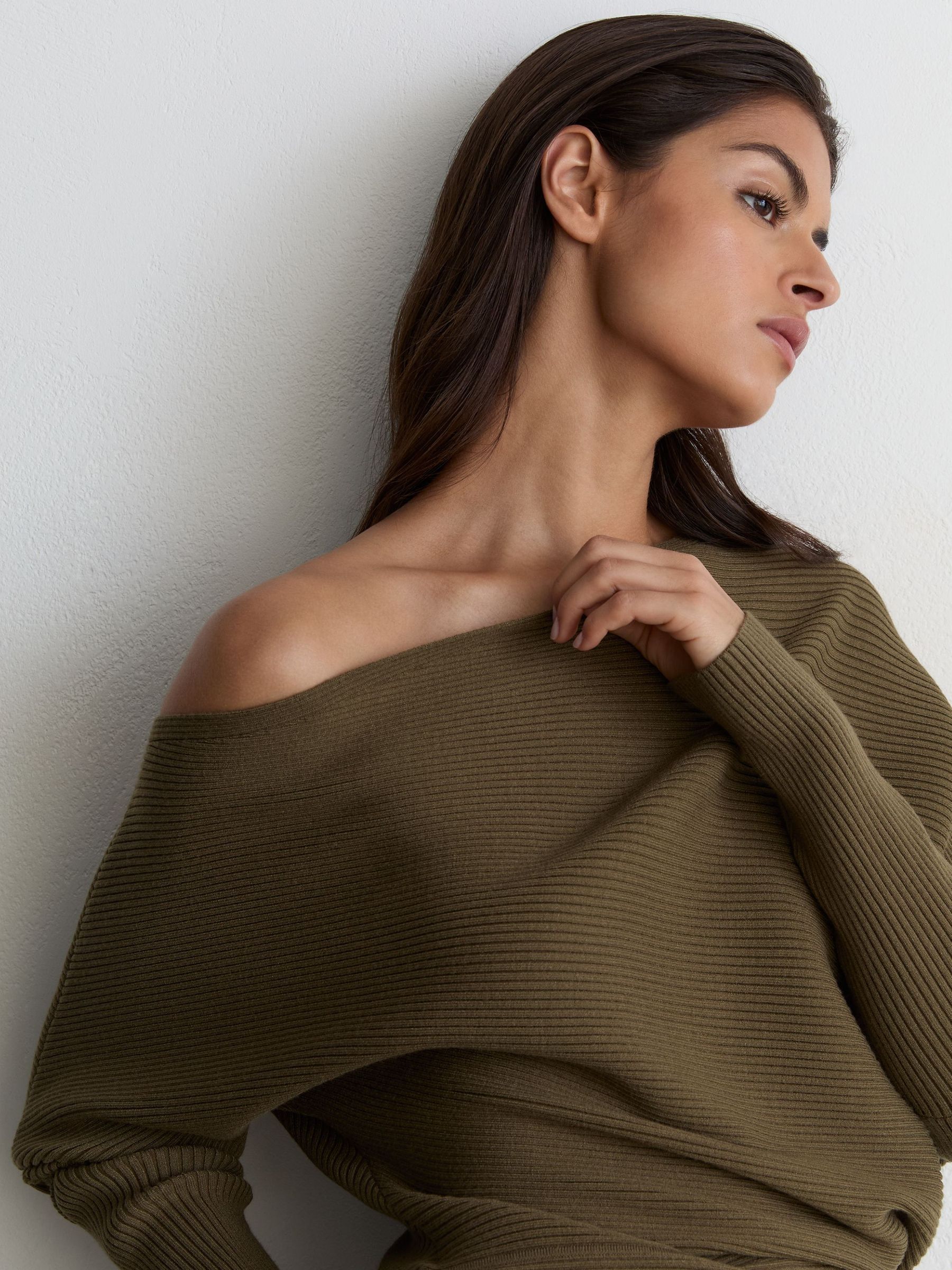 Khaki Green - Asymmetric Draped Knitted Jumper
