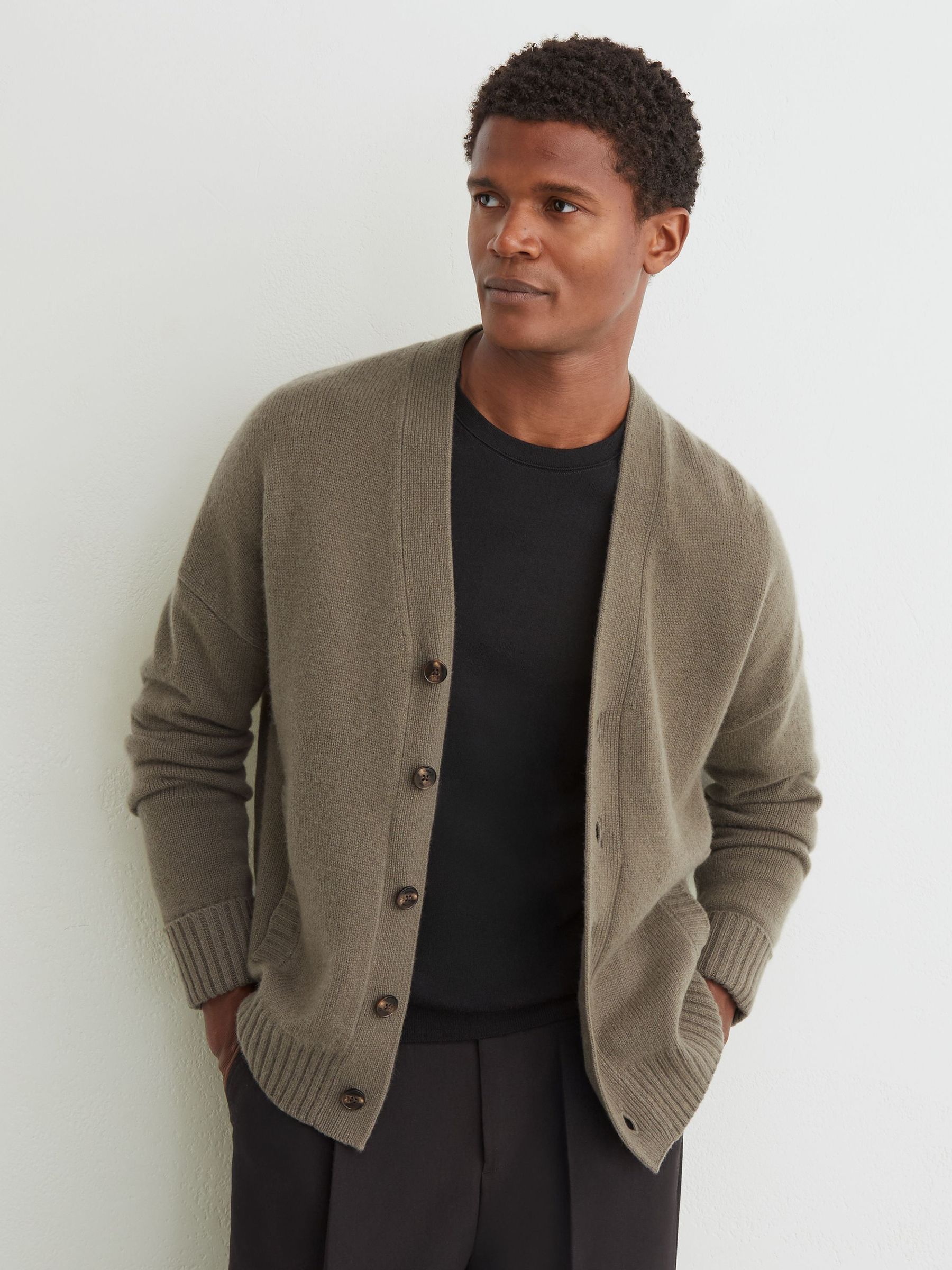 Sable Green - Regular 100% Cashmere V-neck Cardigan
