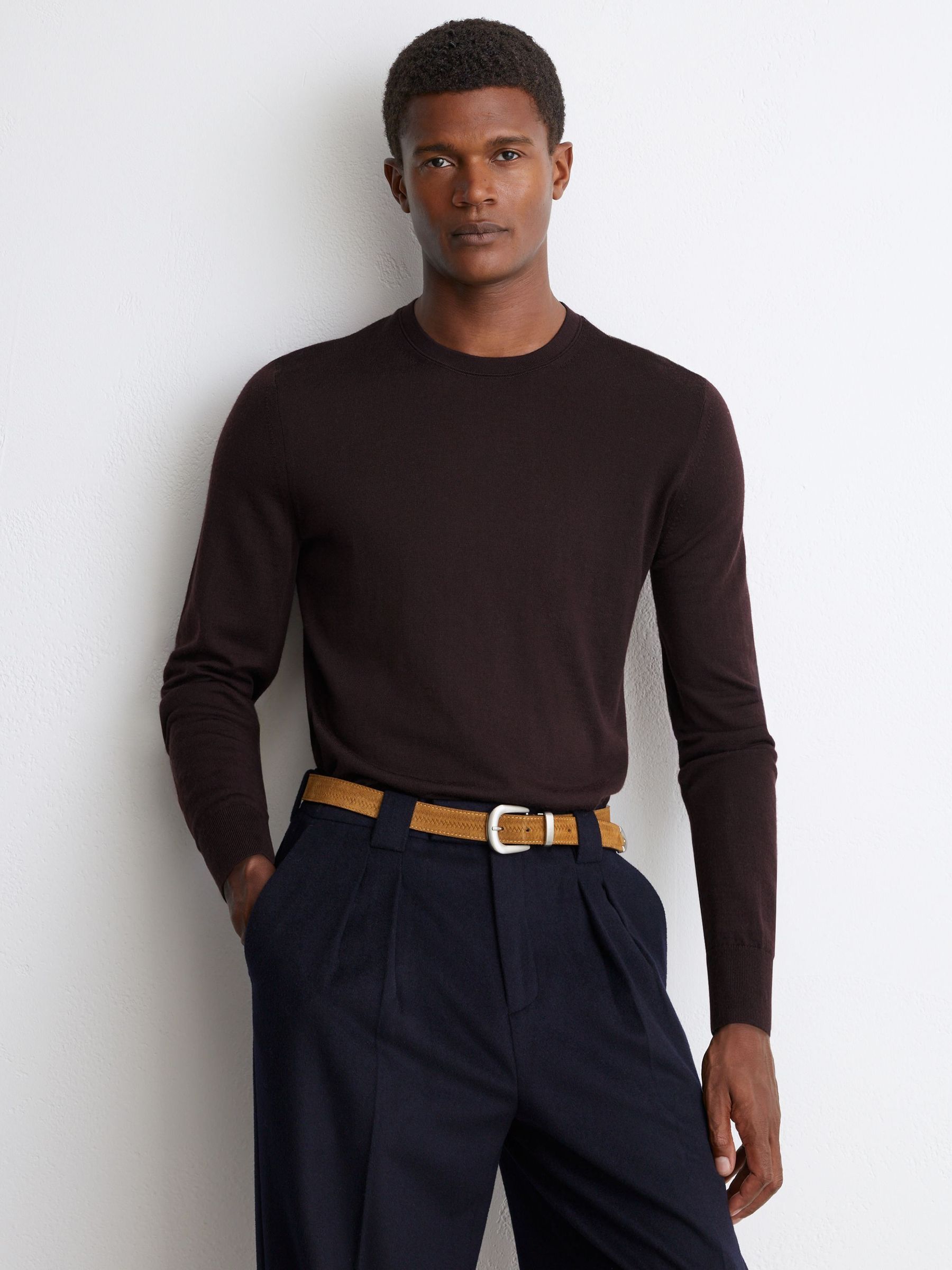 Bordeaux - Regular Merino Wool Crew-neck Jumper
