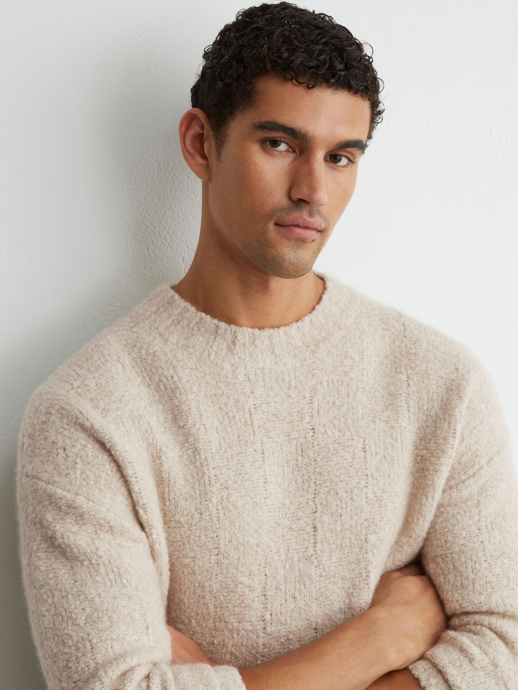 Ecru - Regular Wool-cashmere Bouclé Square-knit Jumper