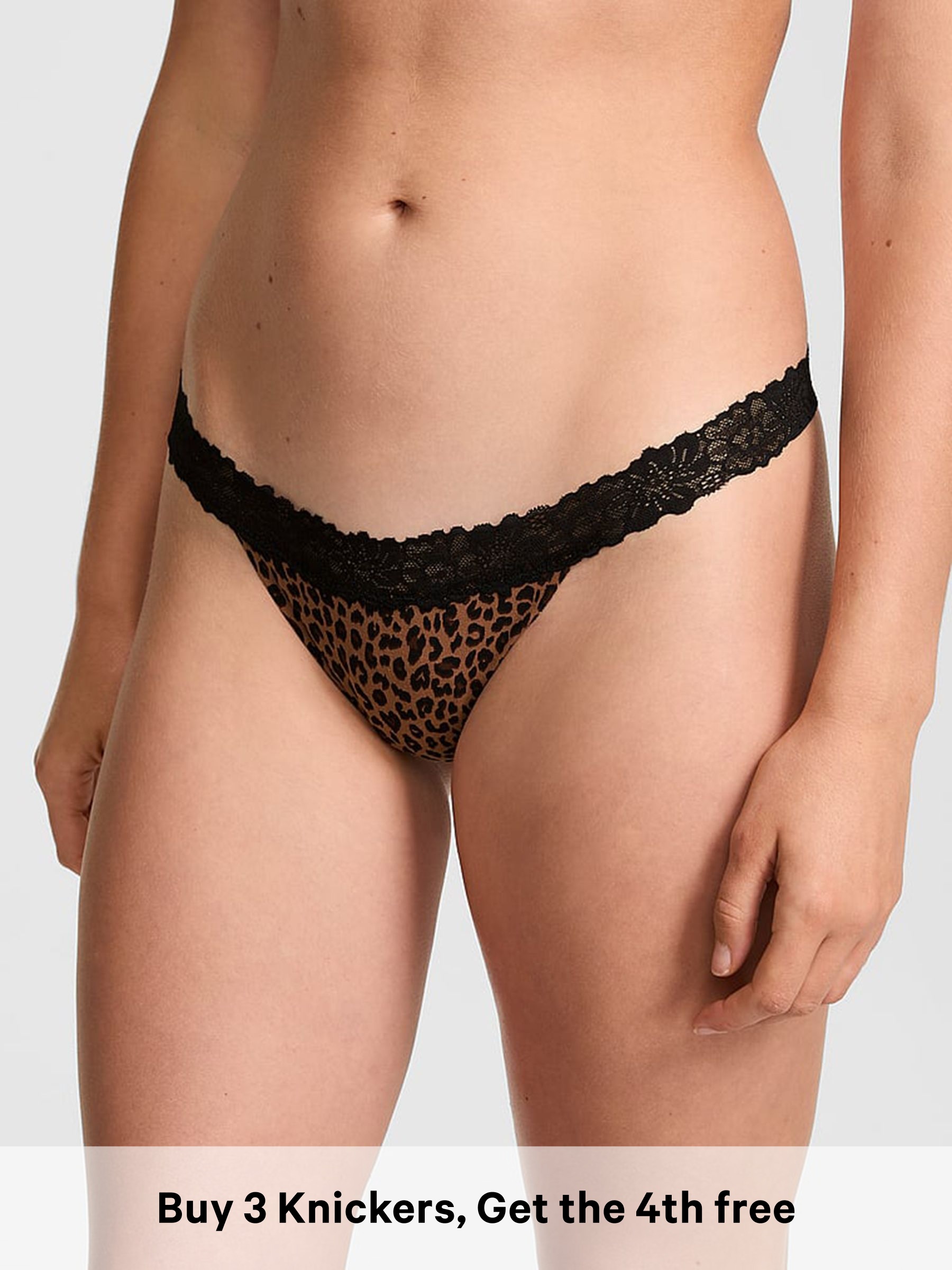 Leopard Brown - G-string Lace Trim Knickers