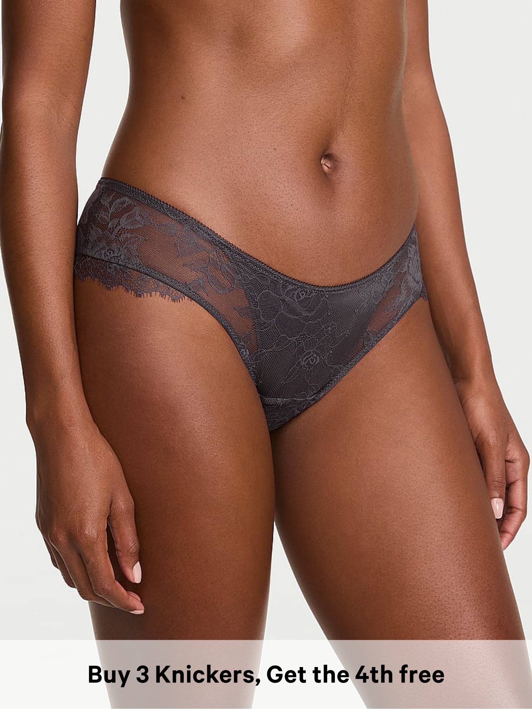 Tornado Grey - Cheeky Lace Overlay Knickers