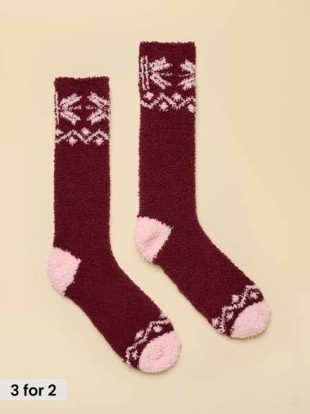 Berry Red - Fluffy Socks (size 4-8)