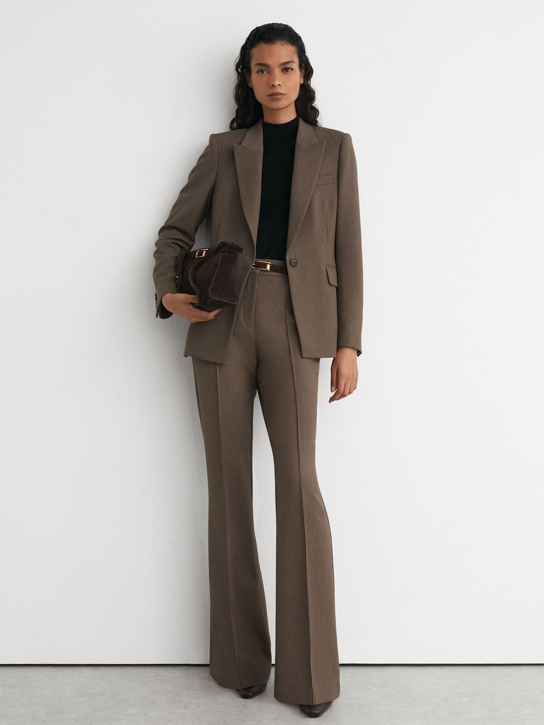 Black/Neutral - Puppytooth Flared Suit Trousers