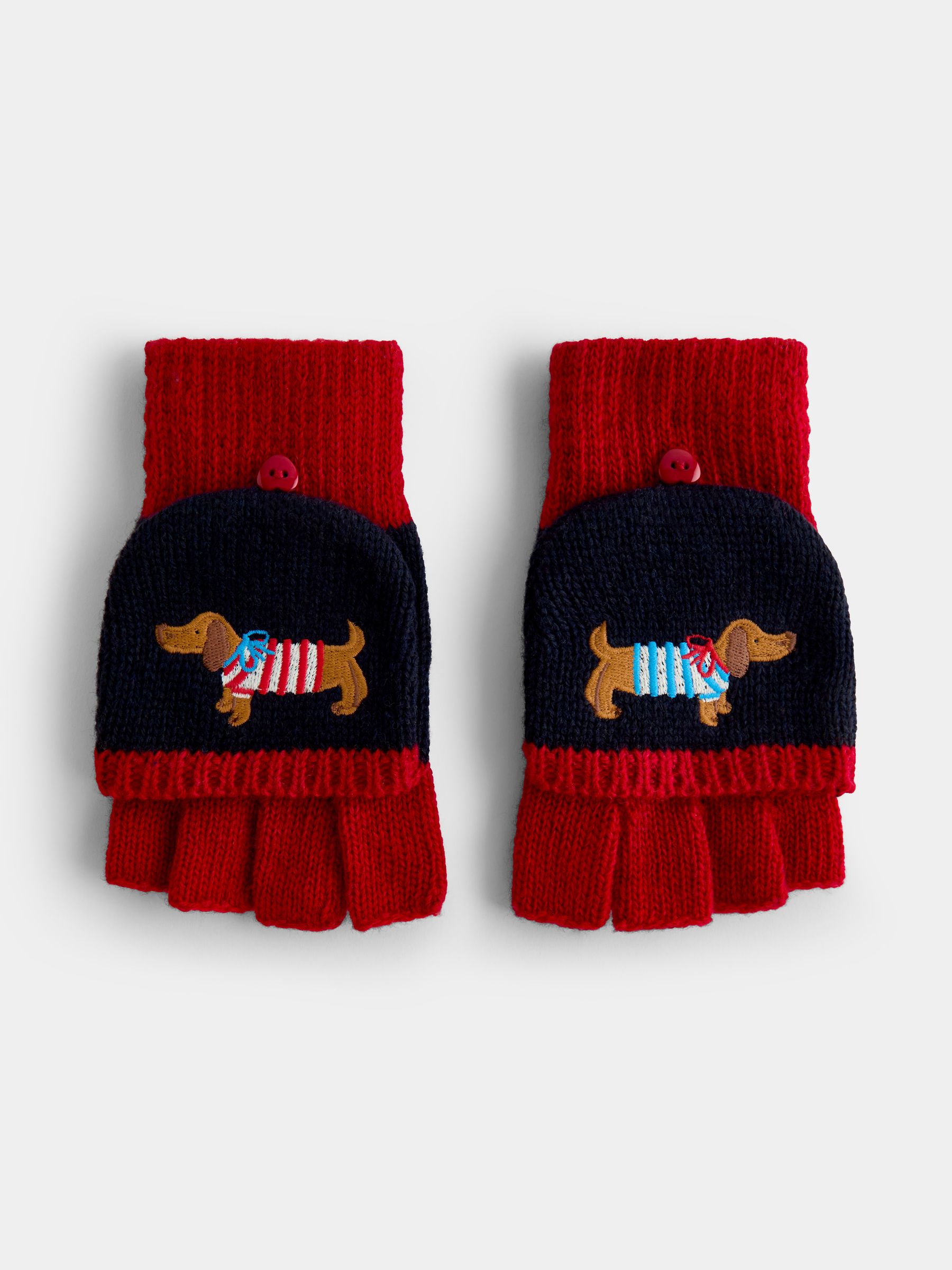 Navy Dachshund - Convertible Mittens