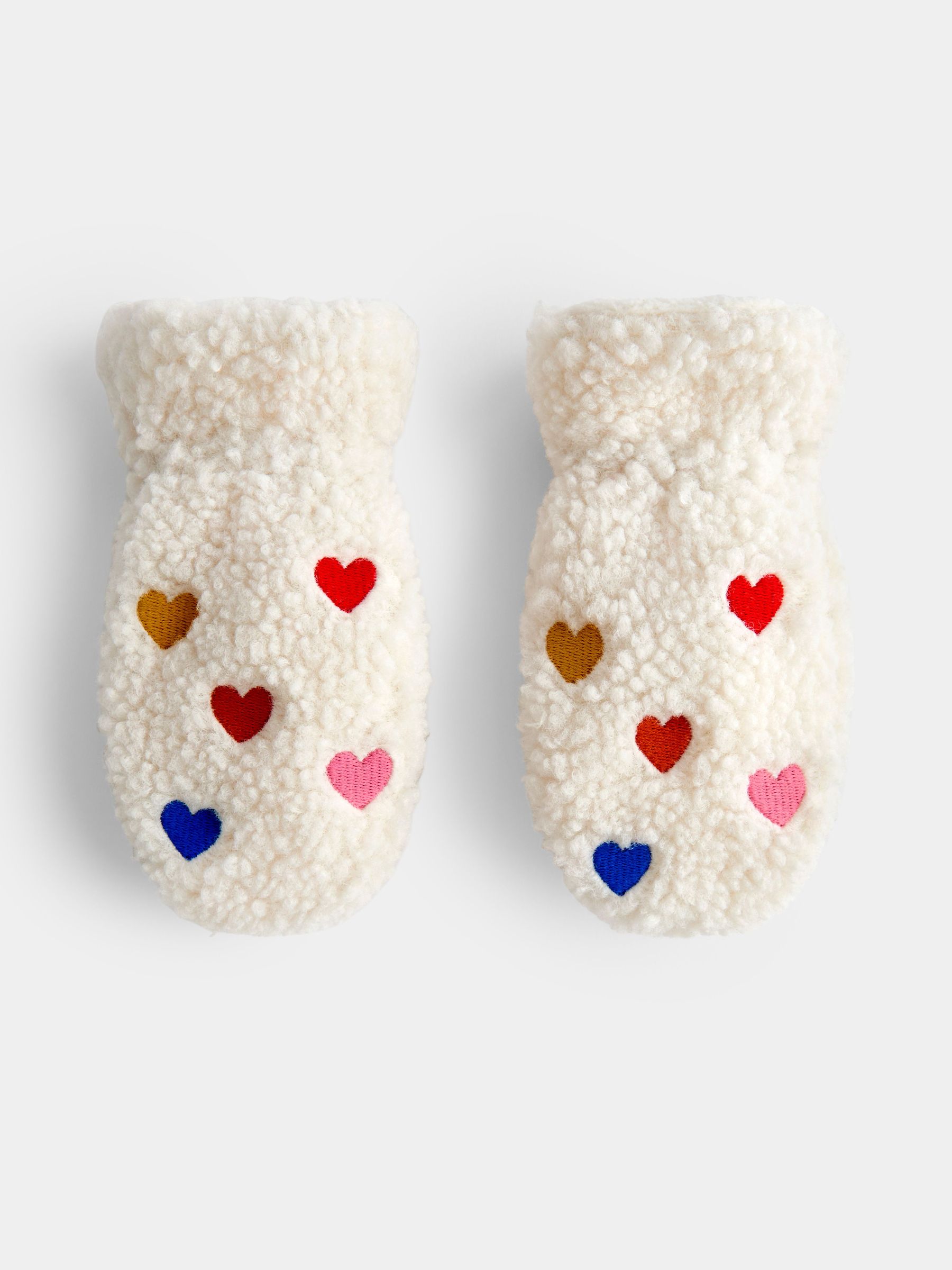 Cream Hearts - Polarfleece Mittens