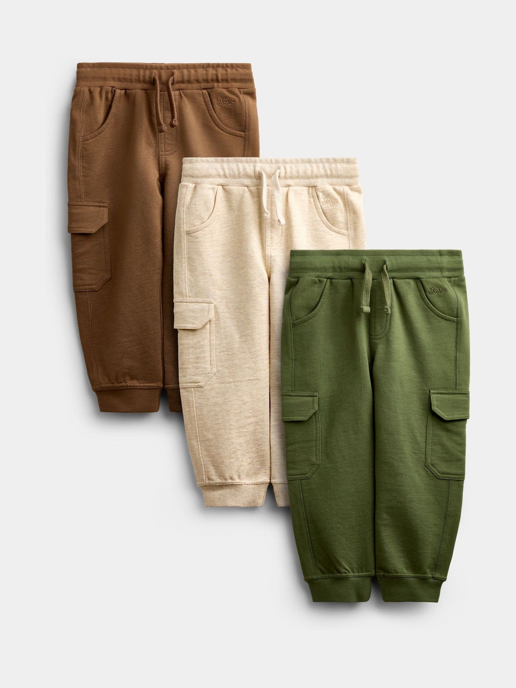 Natural Tan & Khaki Green - 3-pack Cargo Joggers