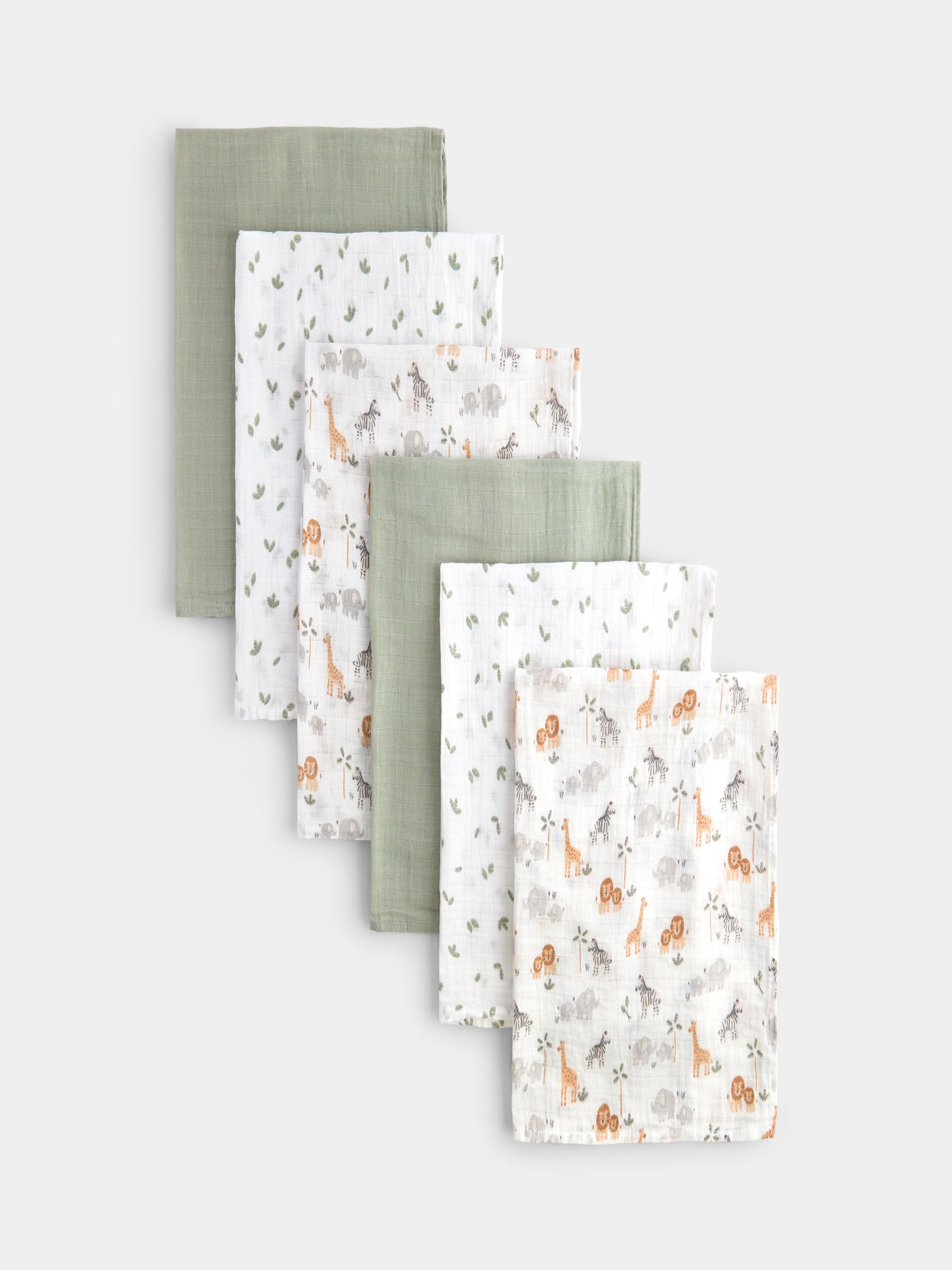 Sage Green Safari - 6-pack Soft Muslins