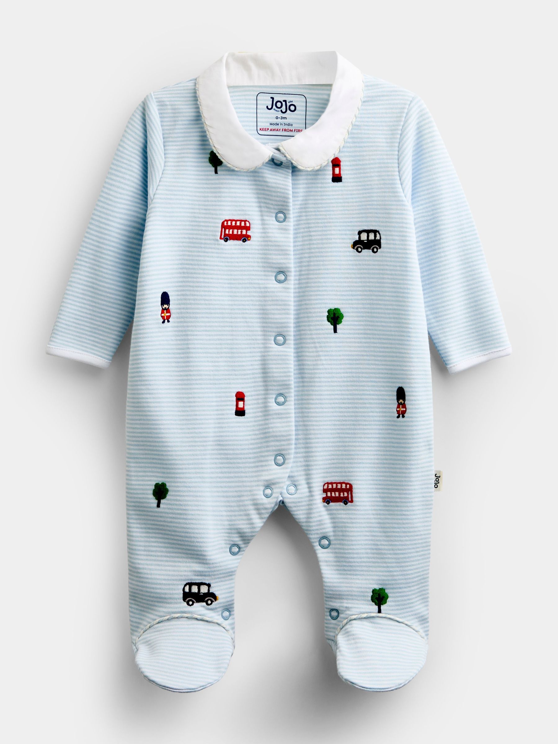 Blue - London Embroidered Sleepsuit & Hat
