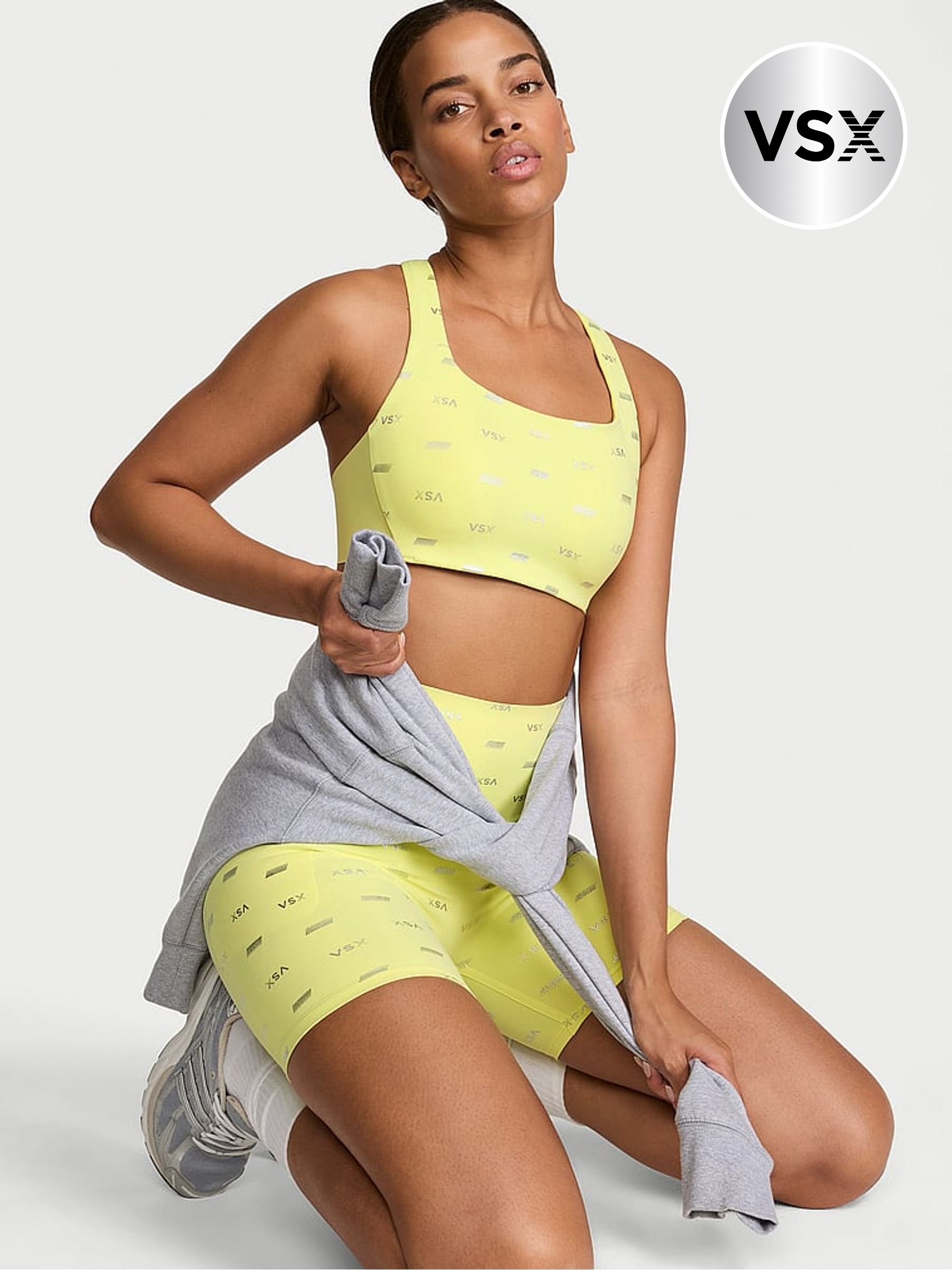 Lime Yellow & Silver - Square Neck Racketcool™ Medium Impact Sports Bra