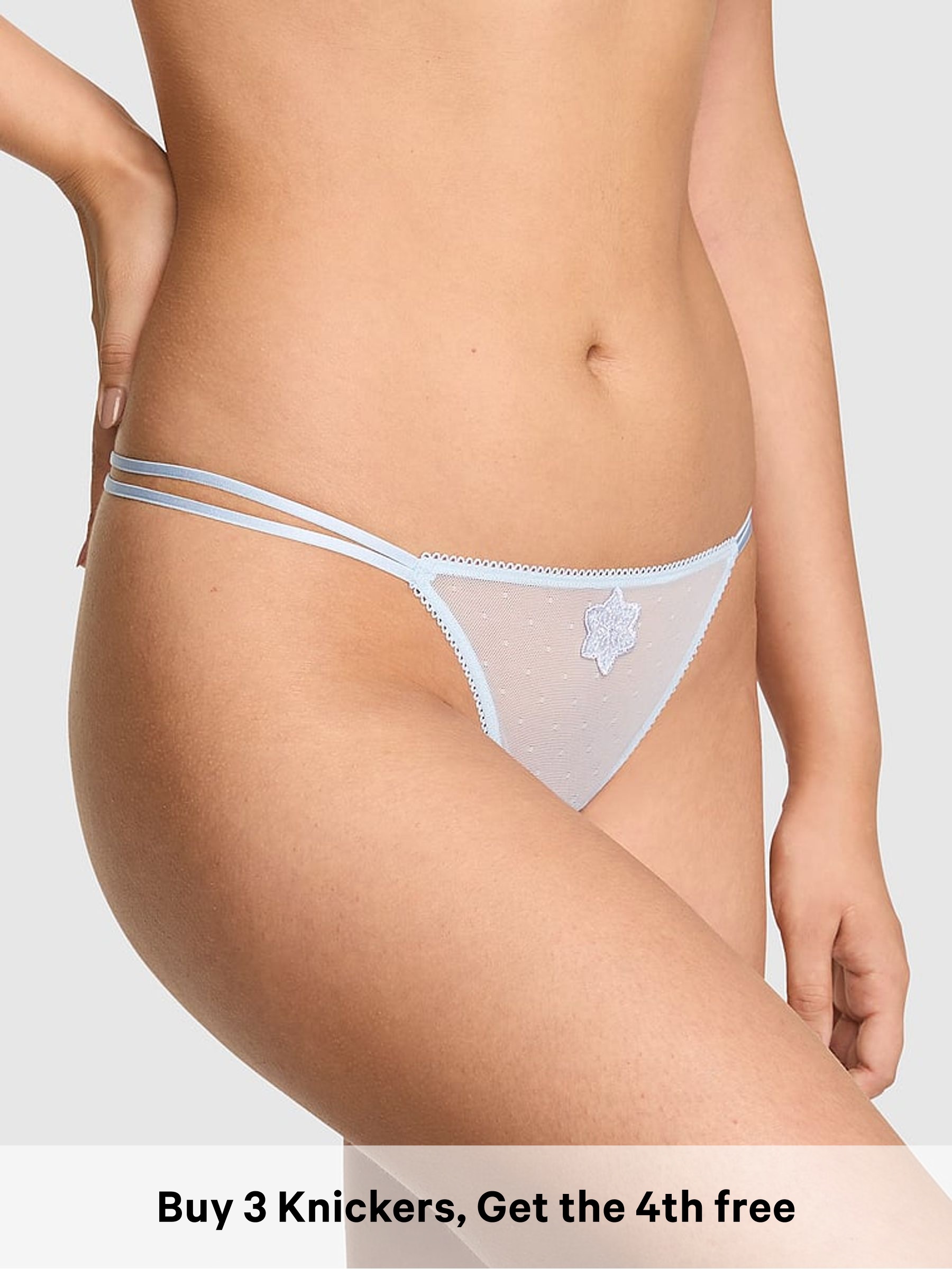 Light Blue - Bikini Snowflake Embroidery Knickers