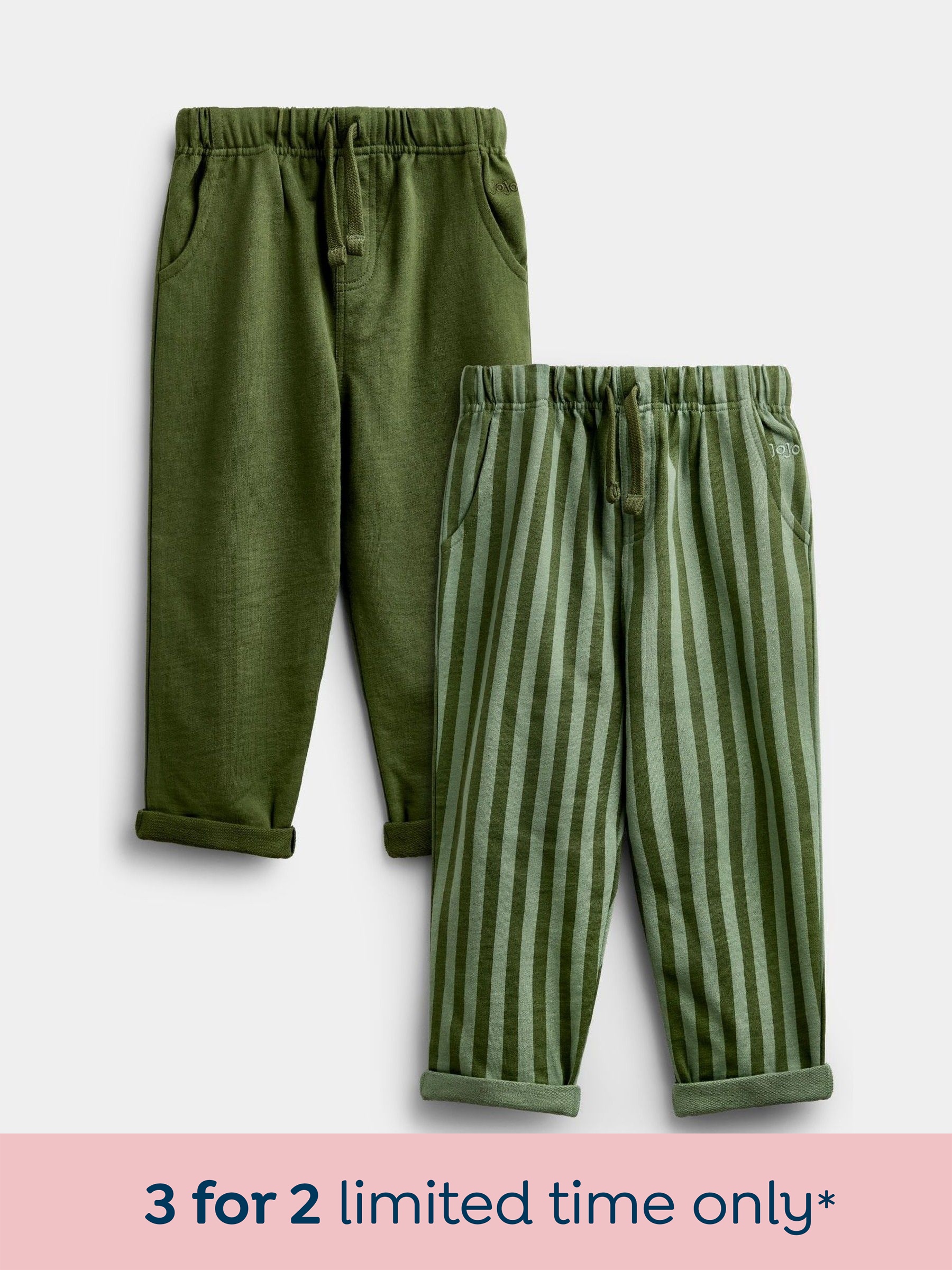 Khaki Green - 2-pack Vertical Stripe & Plain Joggers