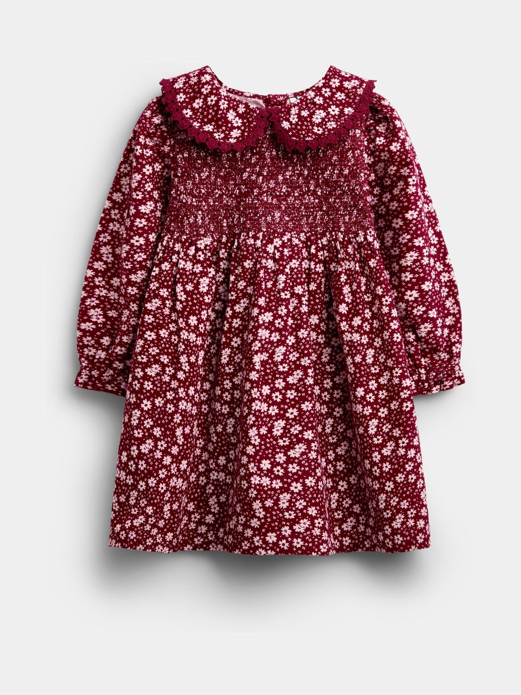 Berry Red Floral - Smocked Cord Dress