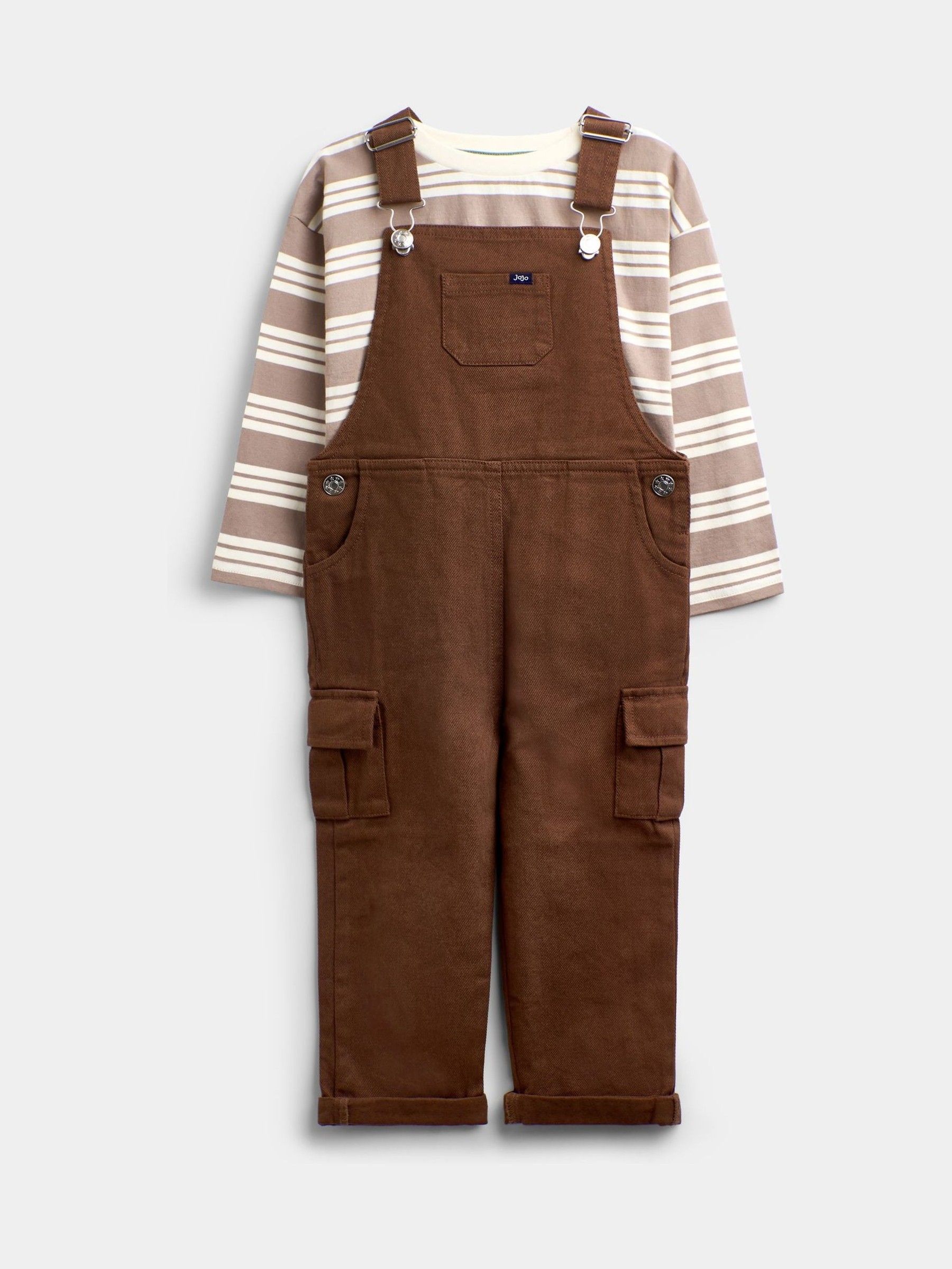Brown Stripe - Top & Twill Dungaree Set