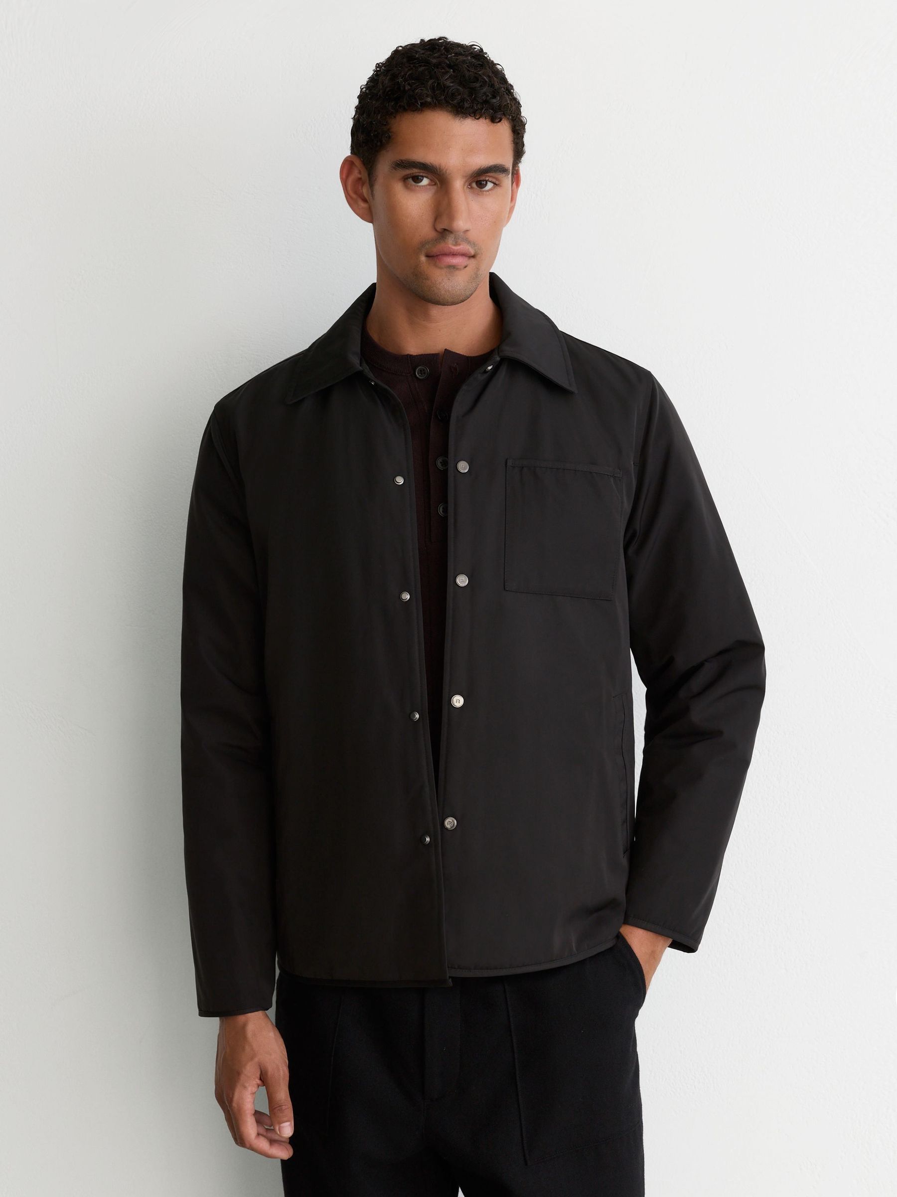 Black - Regular Lightly-padded Patch-pocket Overshirt