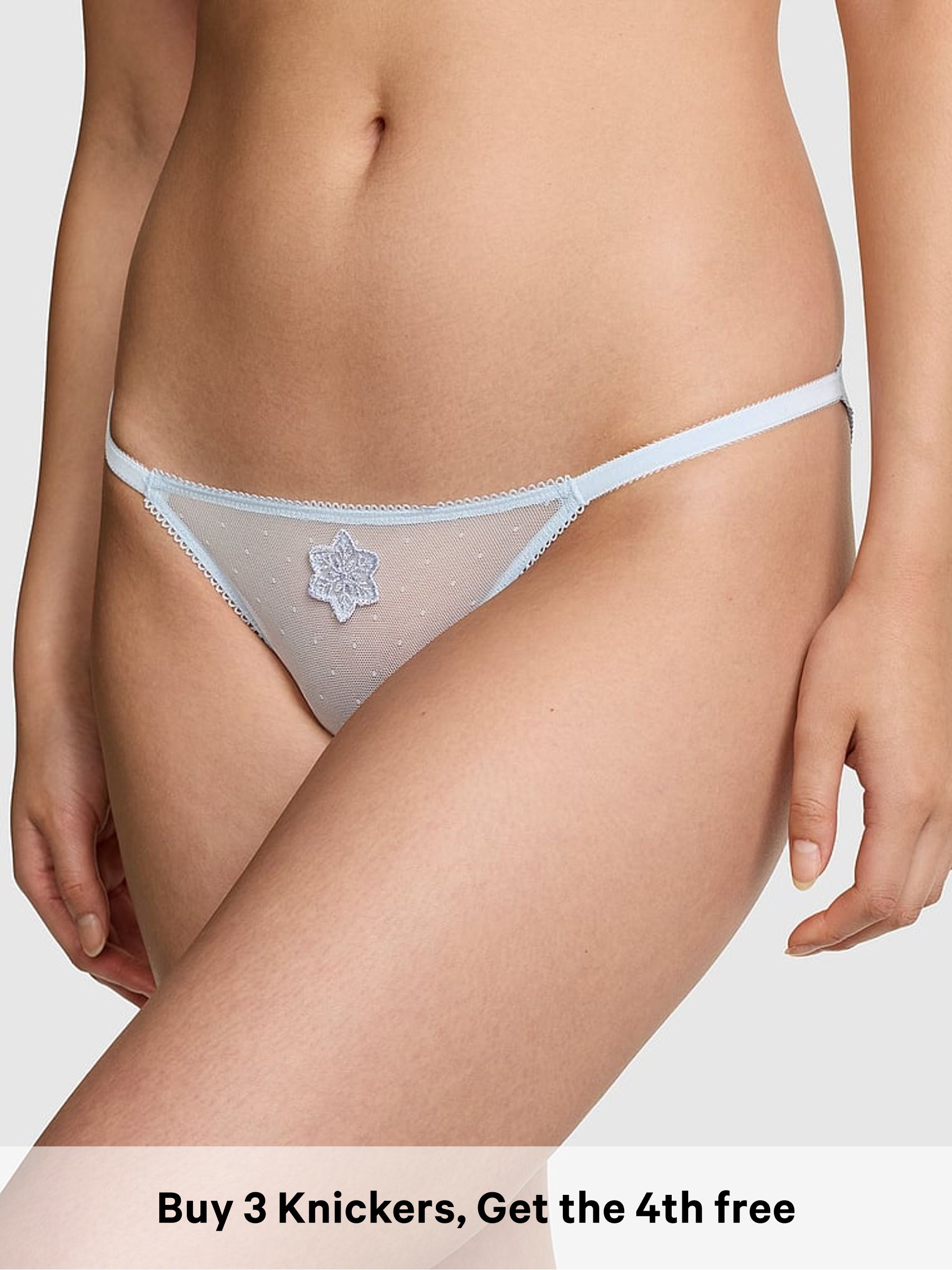 Light Blue - Bikini Snowflake Embroidery Knickers