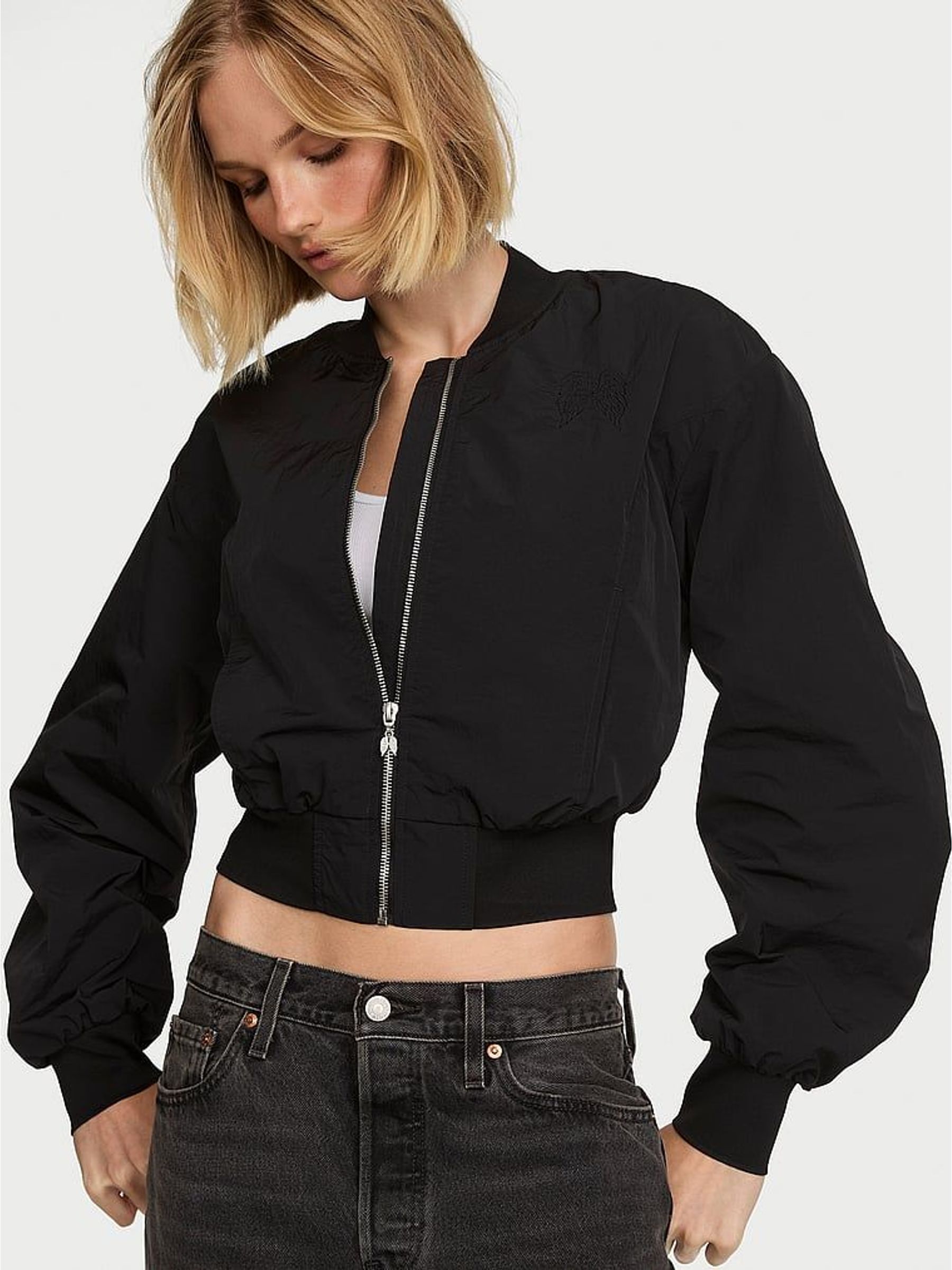 Black - Parachute Cropped Bomber Jacket