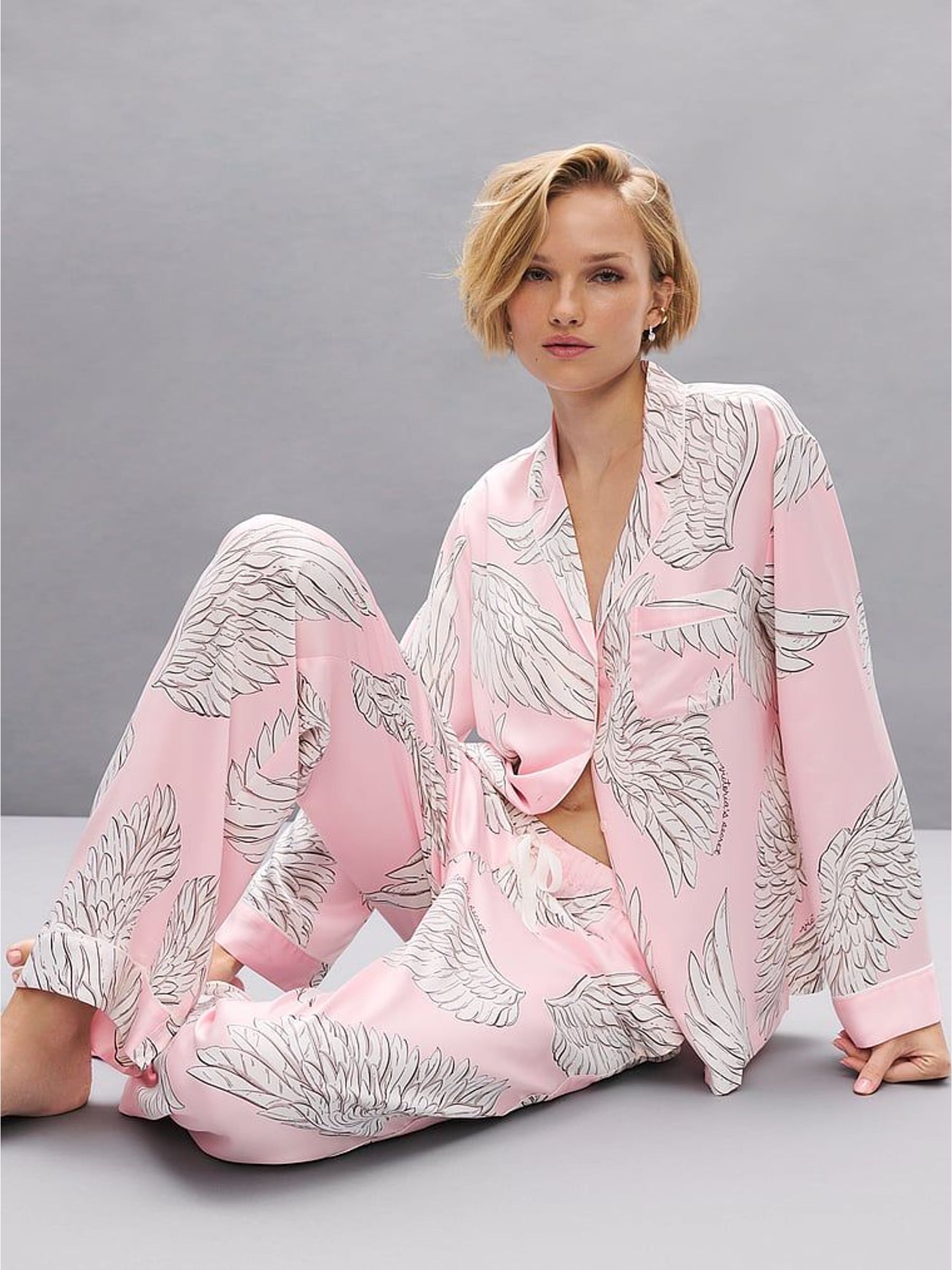 Angel Pink Wings - Satin Long Pyjamas Set
