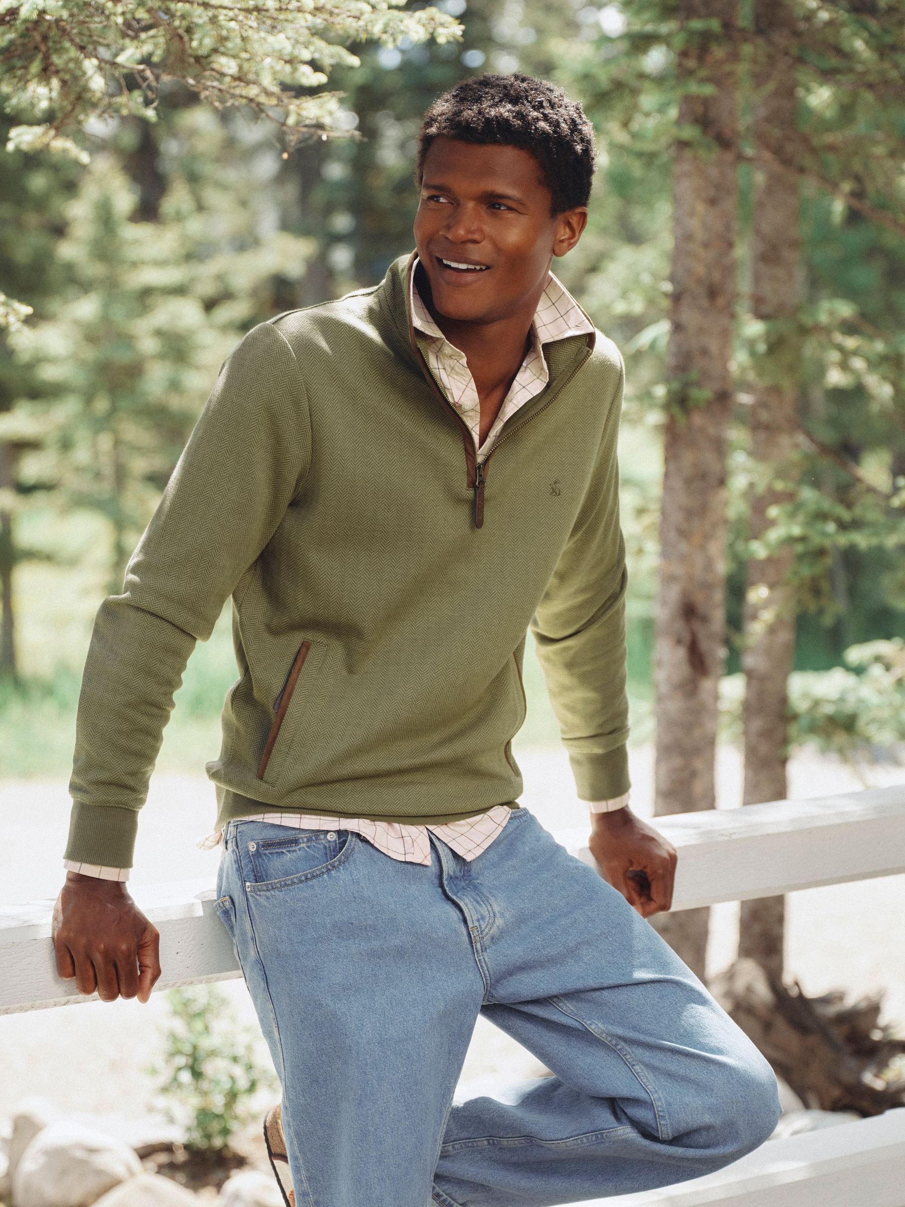 Green - Regular Herringbone Quarter Zip Sweatshirt