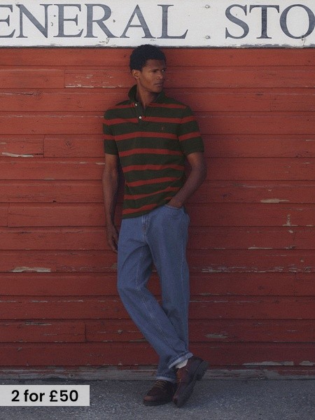 Green & Orange Striped - Short Sleeve Cotton Pique Polo Shirt