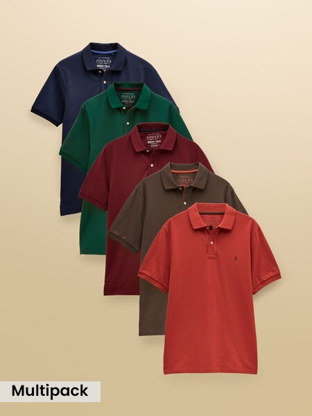Navy/Burgundy/Green/Orange/Brown - Regular Multipack Polo Shirts (5 Pack)