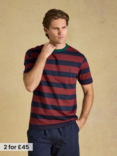 Navy & Red Striped Crew Neck - Regular Crew Neck Cotton T-shirt