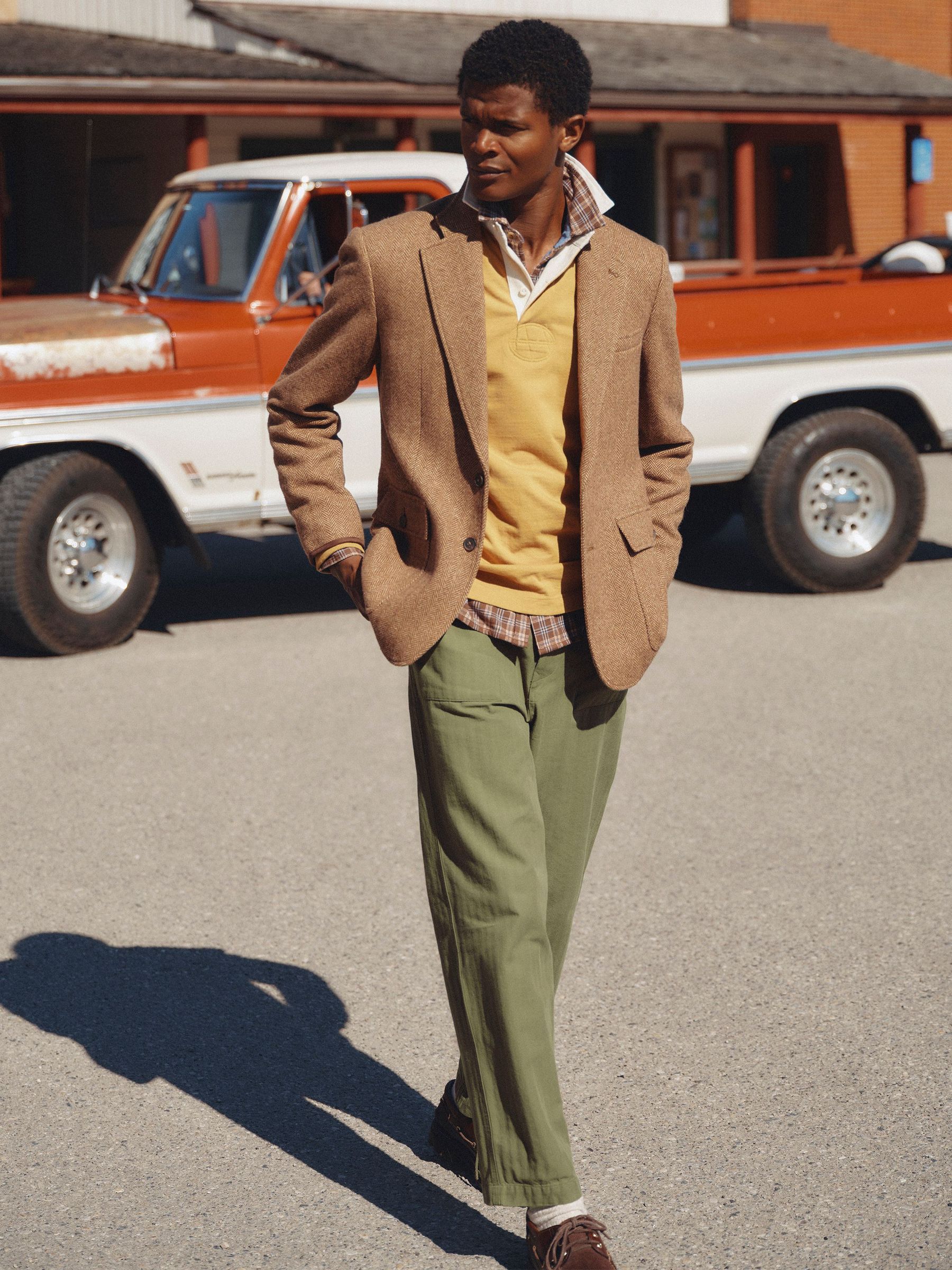 Khaki Green - Regular Cotton Herringbone Utility Trousers
