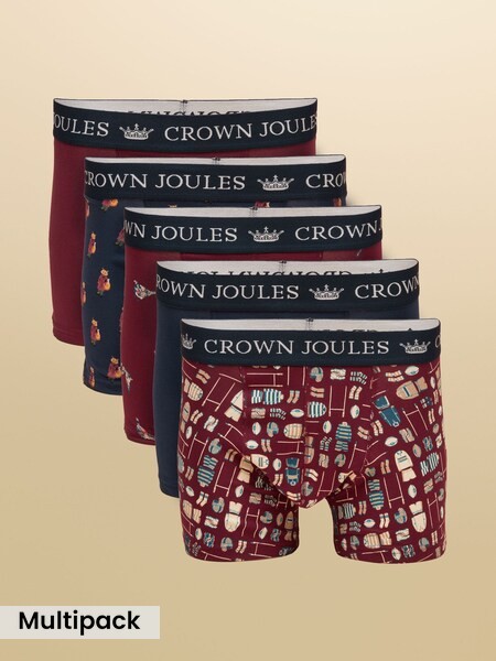 Navy/Burgandy - Regular Cotton Jersey Boxer Shorts 5 Pack