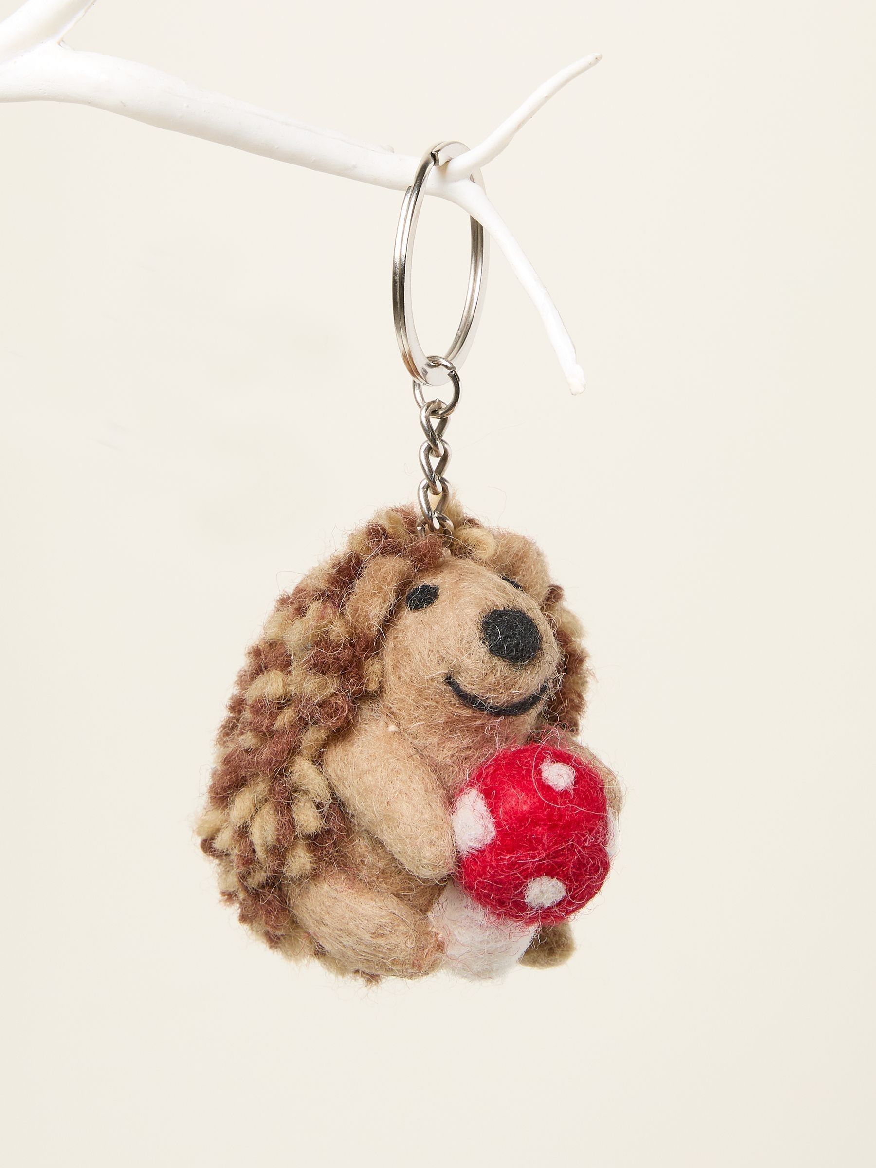 Brown Toadstool Hedgehog Felt Keyring (Y95933) | £8