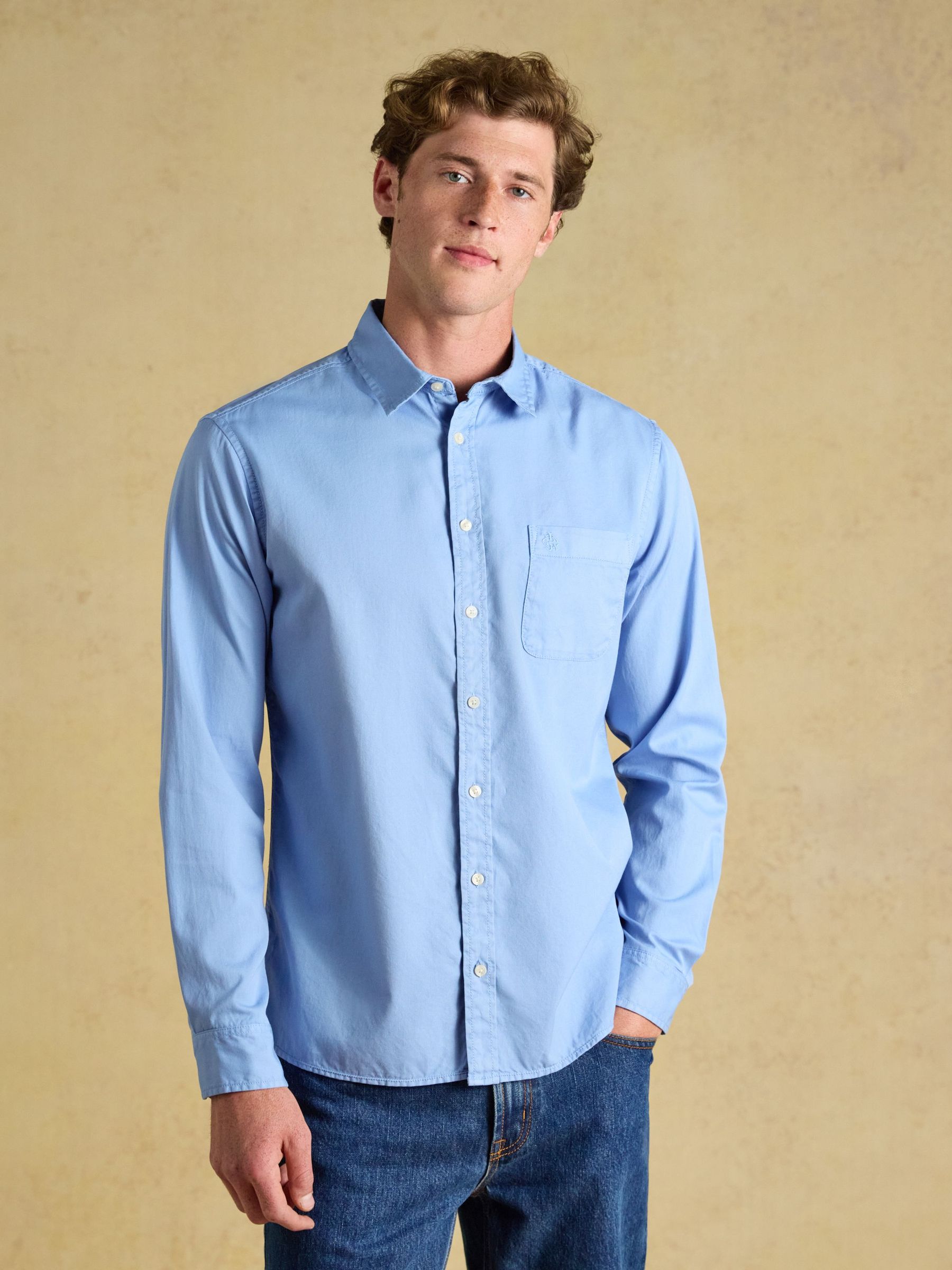 Blue - Regular Garment Dyed Cotton Twill Long Sleeve Shirt