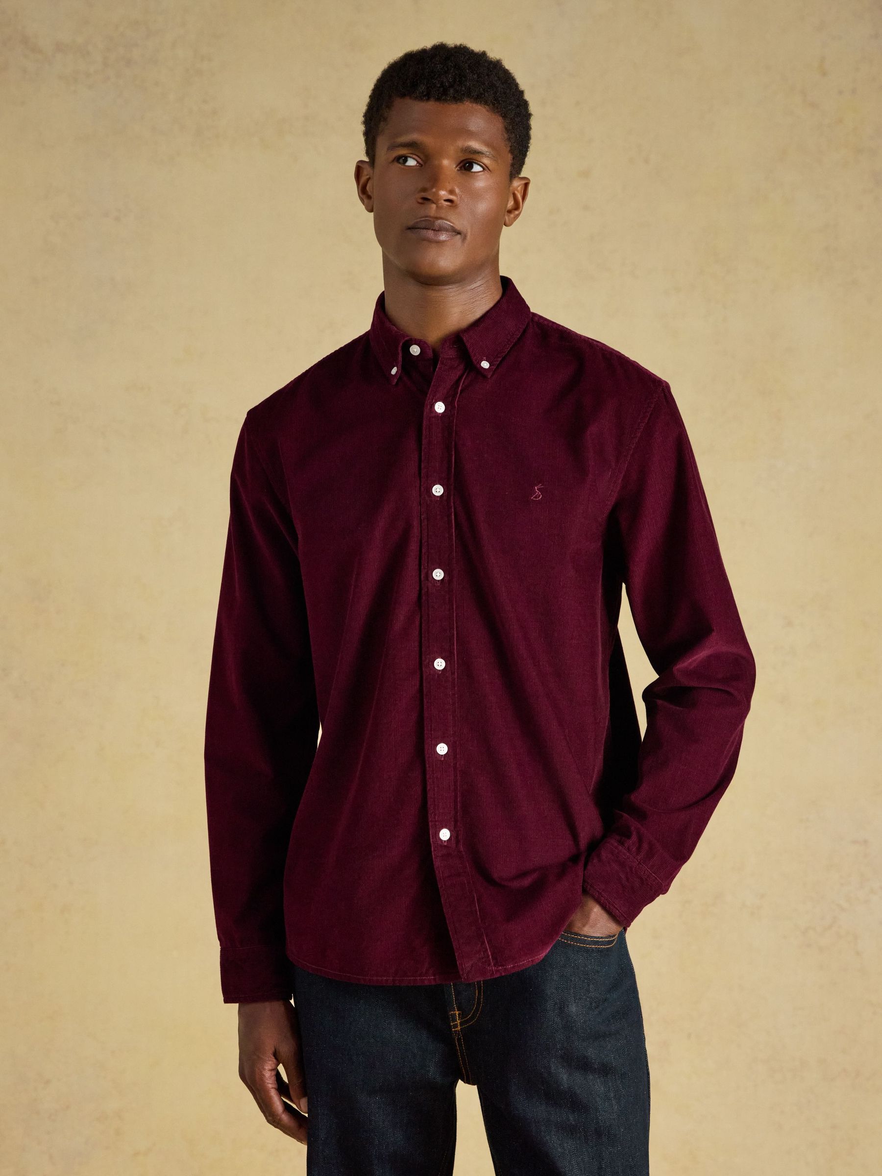Burgundy Red - Regular Long Sleeve Fine Needle Cord Shirt