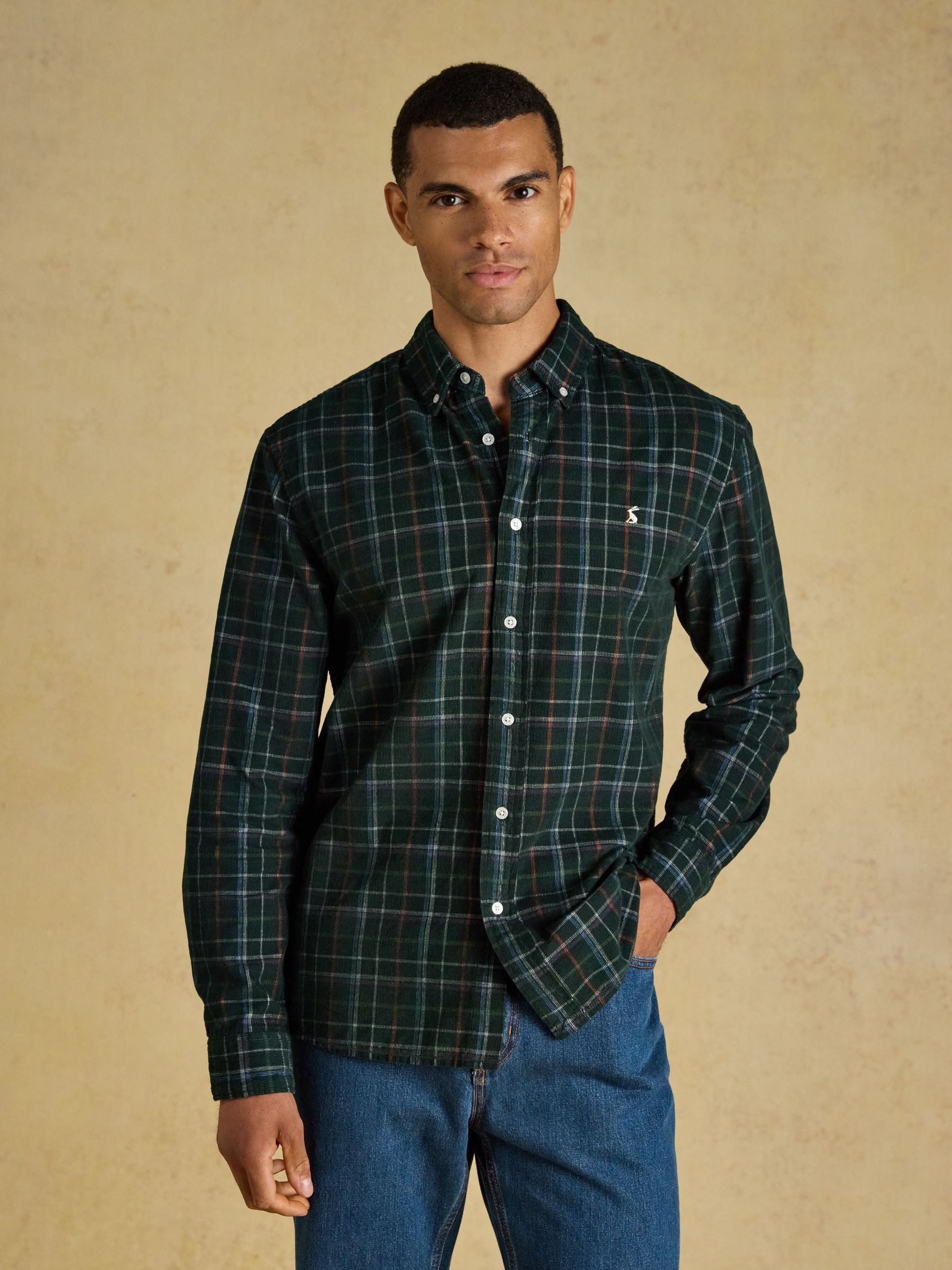 Green Check - Regular Long Sleeve Fine Needle Cord Shirt
