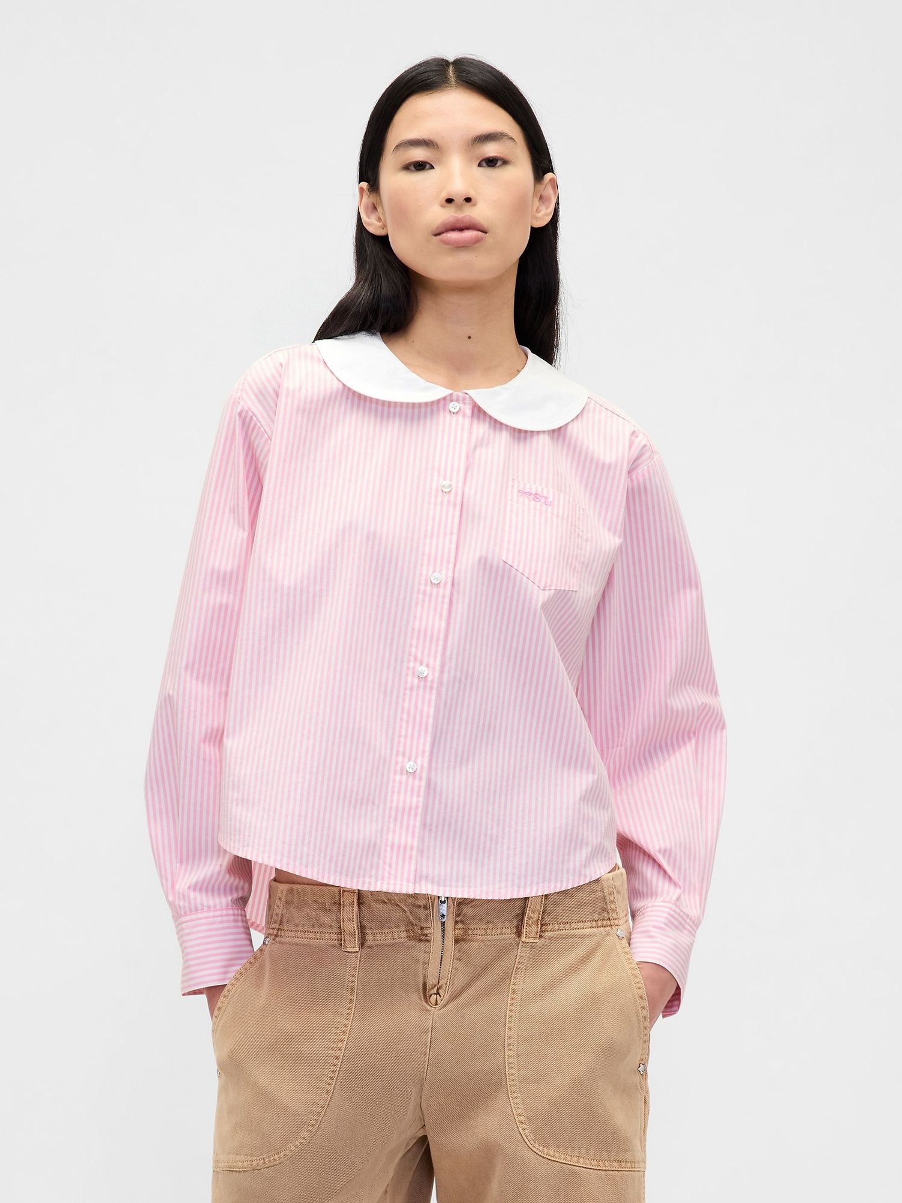 Pink/White Stripe Sandy Liang Poplin Oversized Shirt (Y96965) | £65