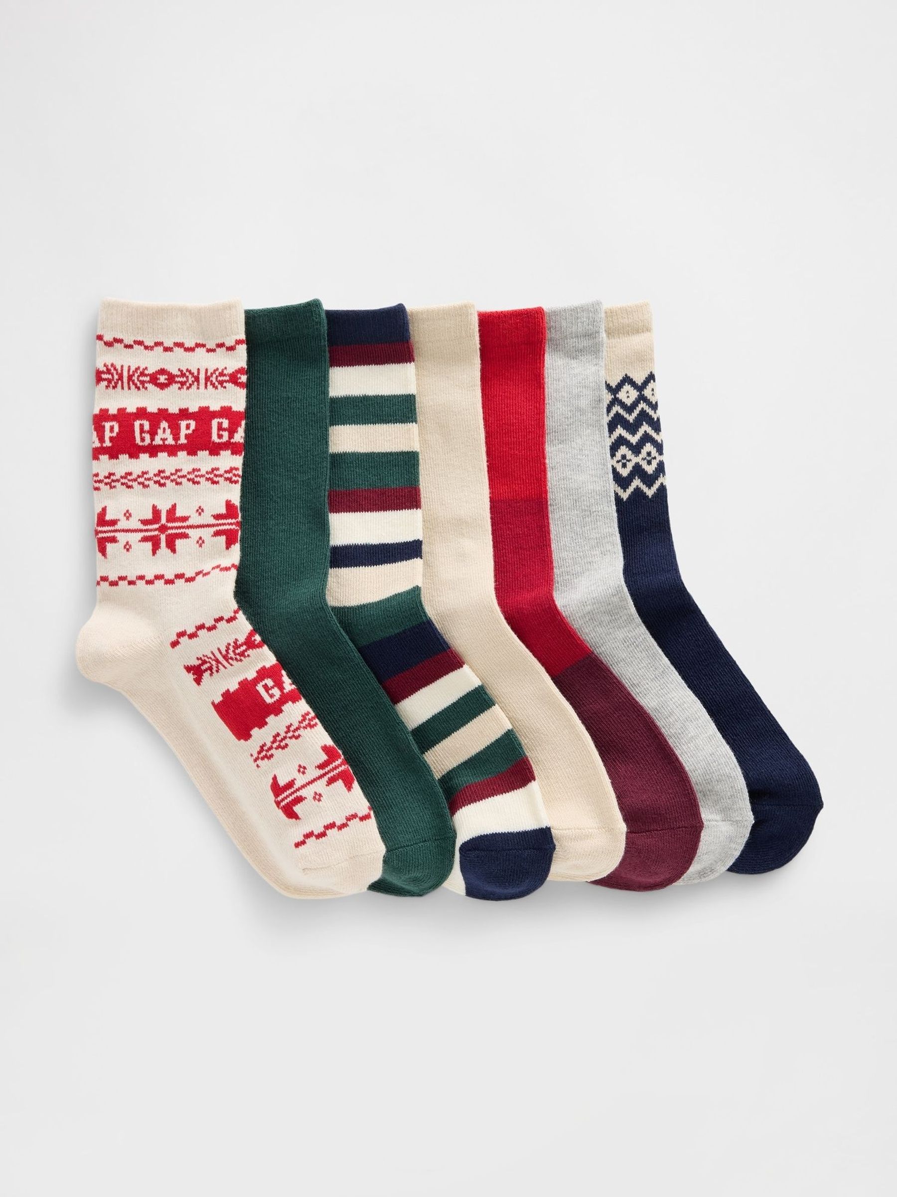 Red/Green Holiday Crew Socks 7-Pack (Y96982) | £18