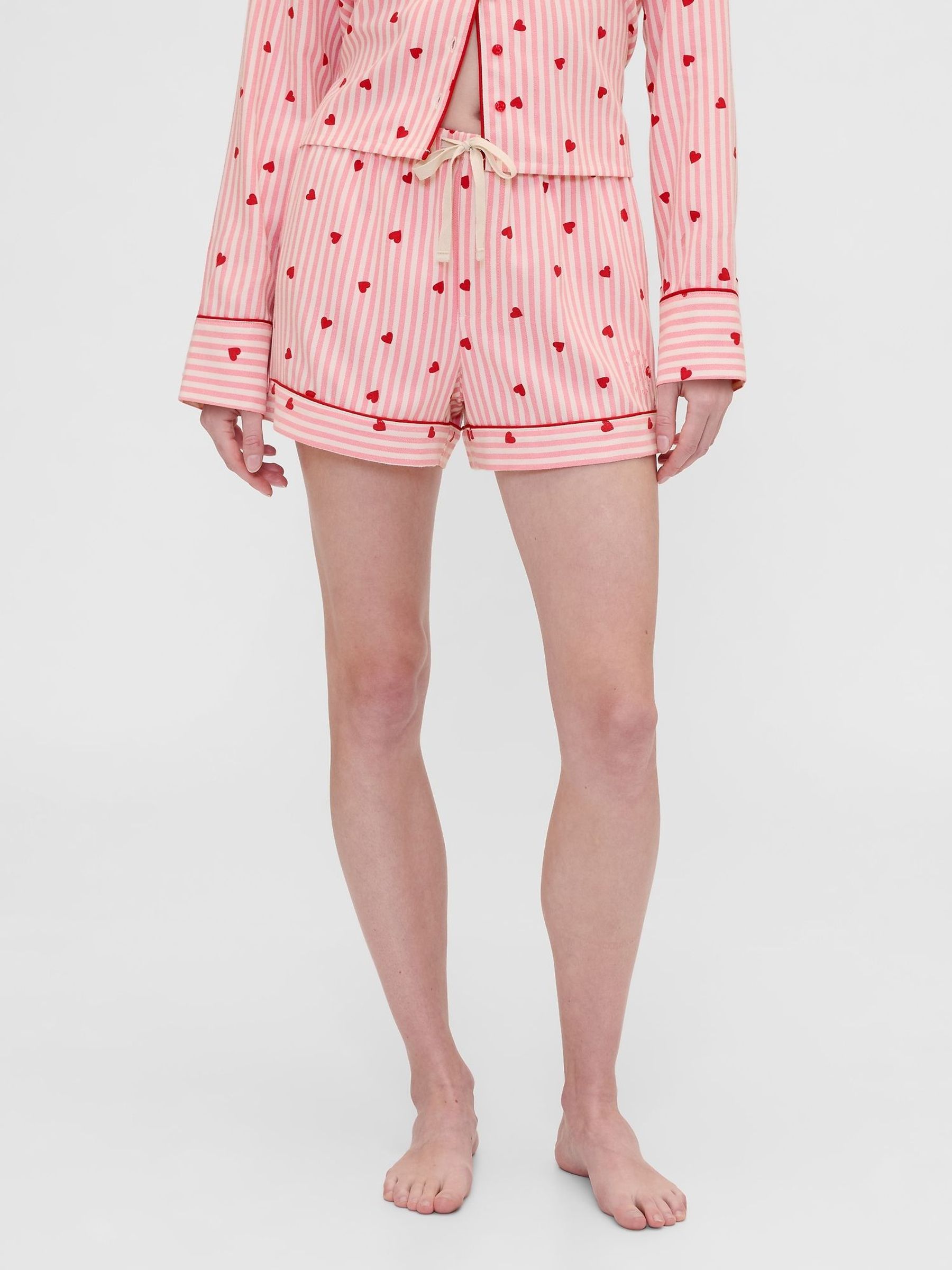 Gap X Summer Fridays Pink/Red Flannel Hearts Pyjama Shorts (Y96984) | £30